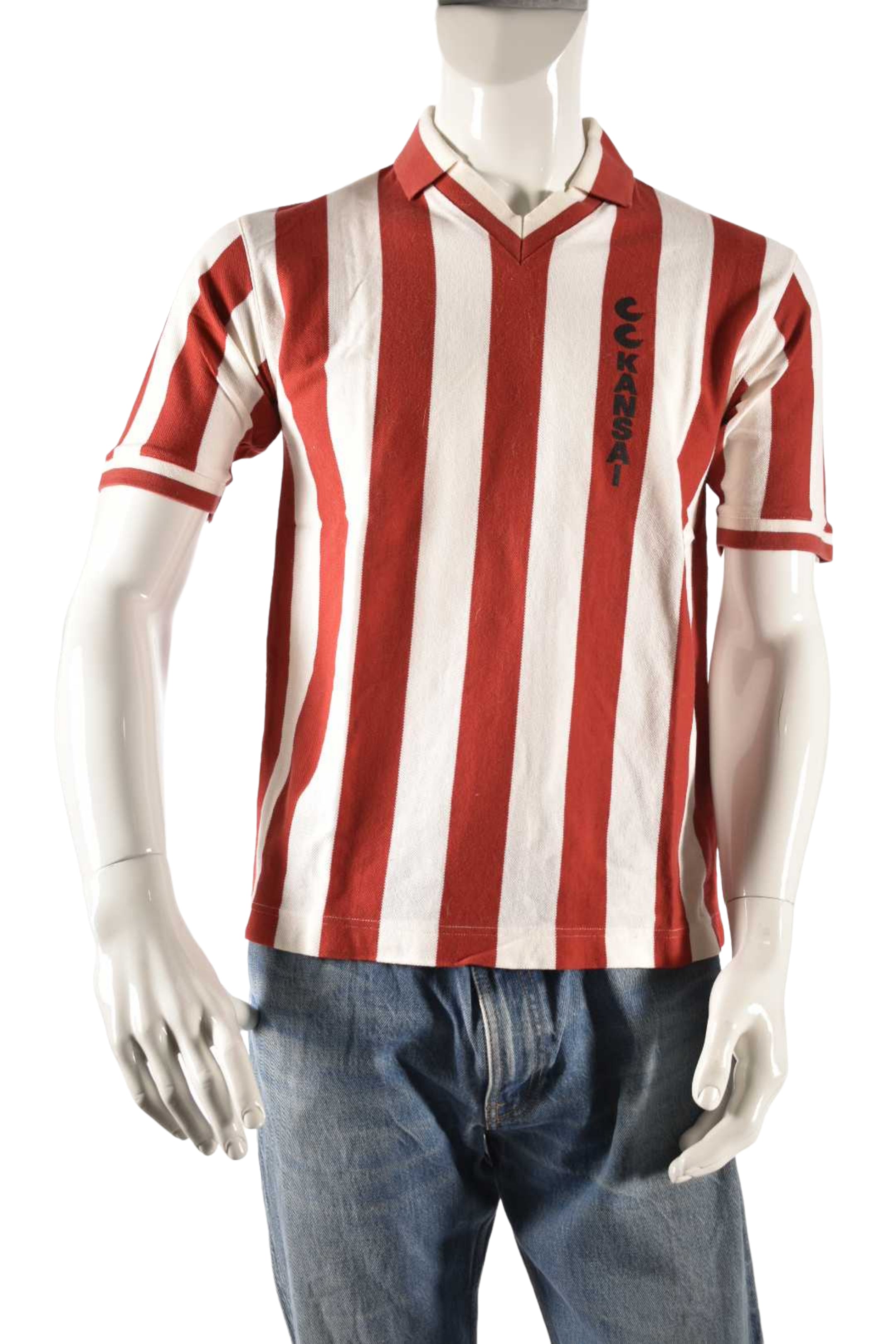 2000s CC KANSAI YAMAMOTO Red White Stripe Cotton Pique Football Polo Medium