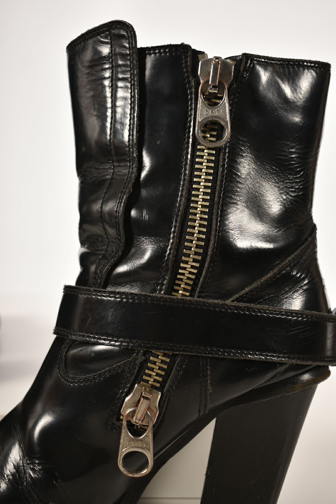 2010s CHLOE Black Leather Moto Heel Boots 38EU (8US) Italy