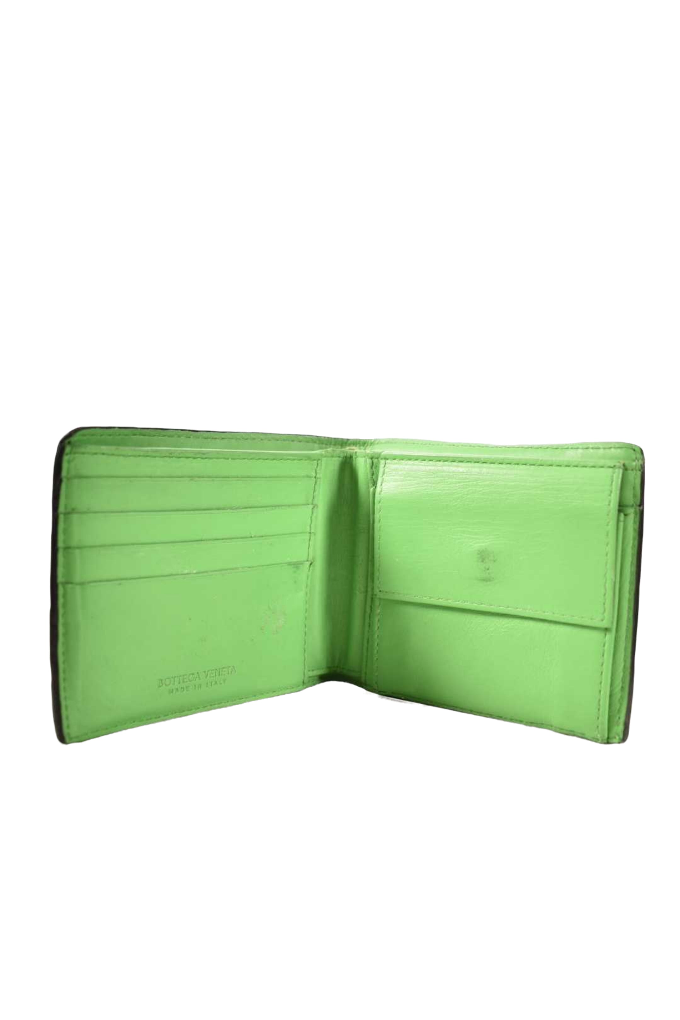 BOTTEGA VENETA Black Green Leather Intrecciato Daniel Lee Wallet