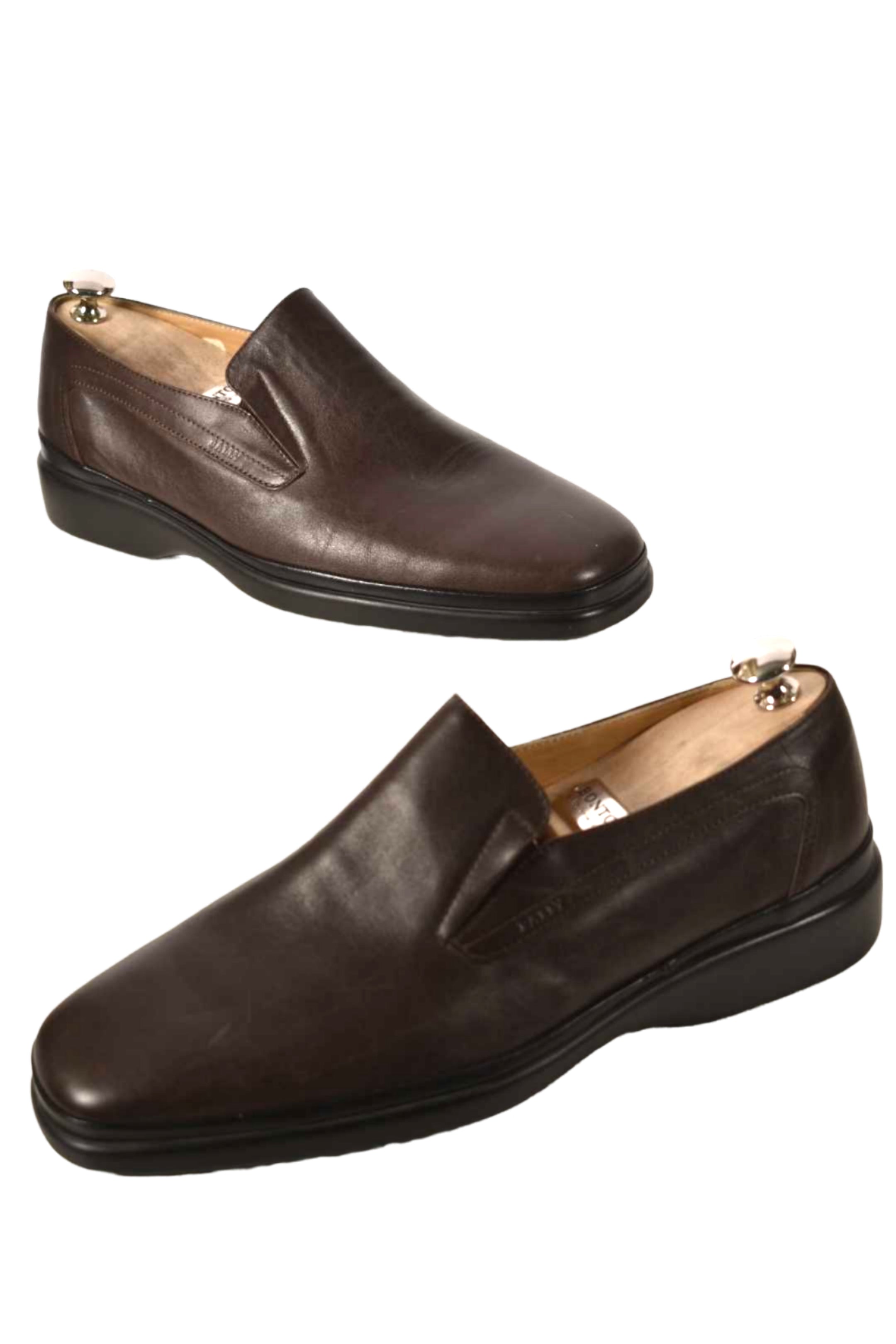 NWOB BALLY Brown Calfskin Leather Rogado Square Toe Slip On Loafers 10EEE Italy