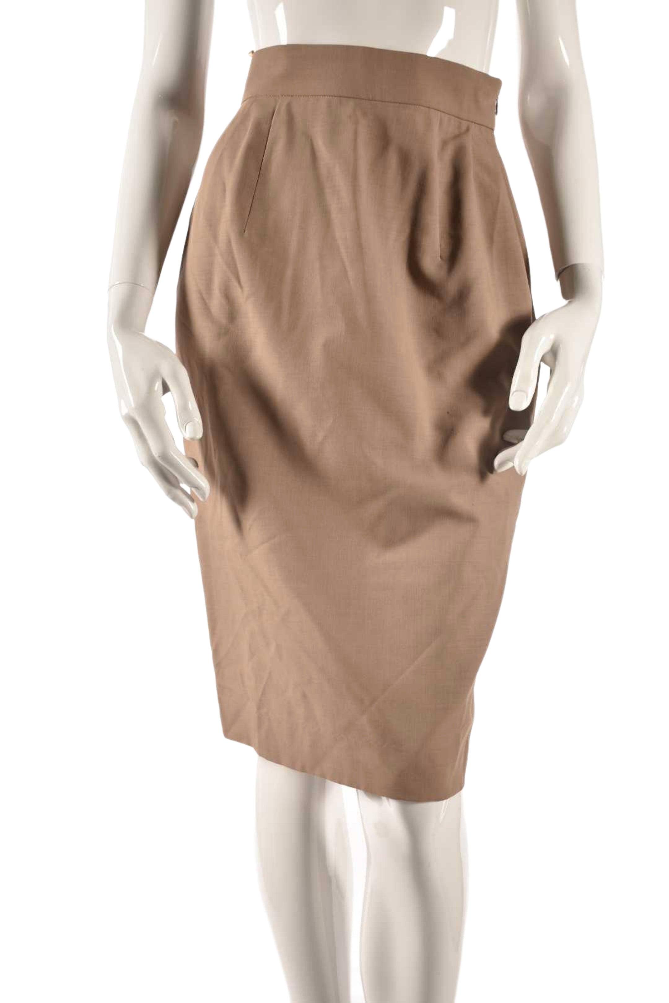 KT KIYOKO TAKASE Light Brown Wool Blend Back Pleat Pencil Skirt Small