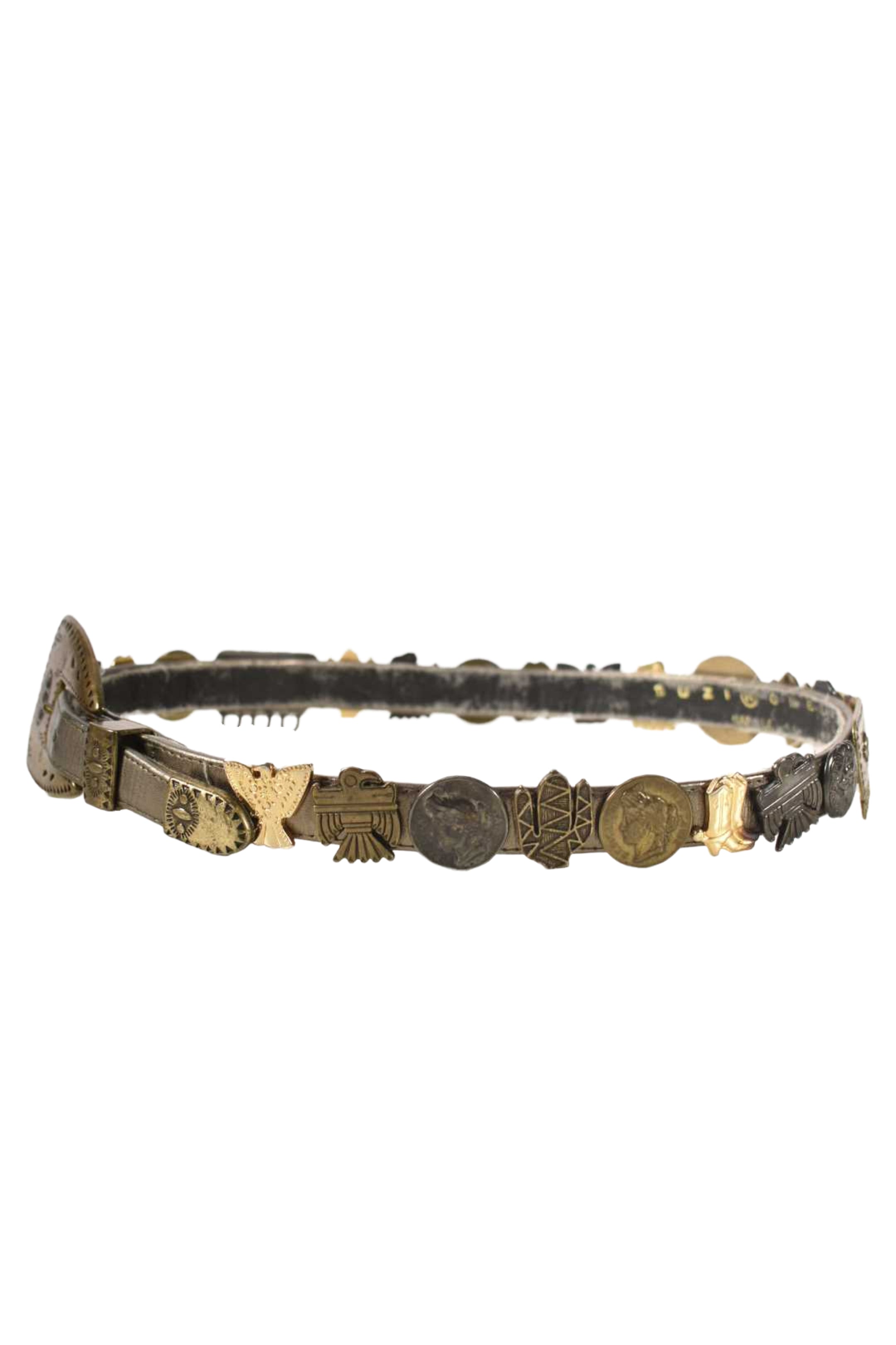 1990s SUZI ROHER Cowboy Southwest Treasure Hunt Leather Belt Small