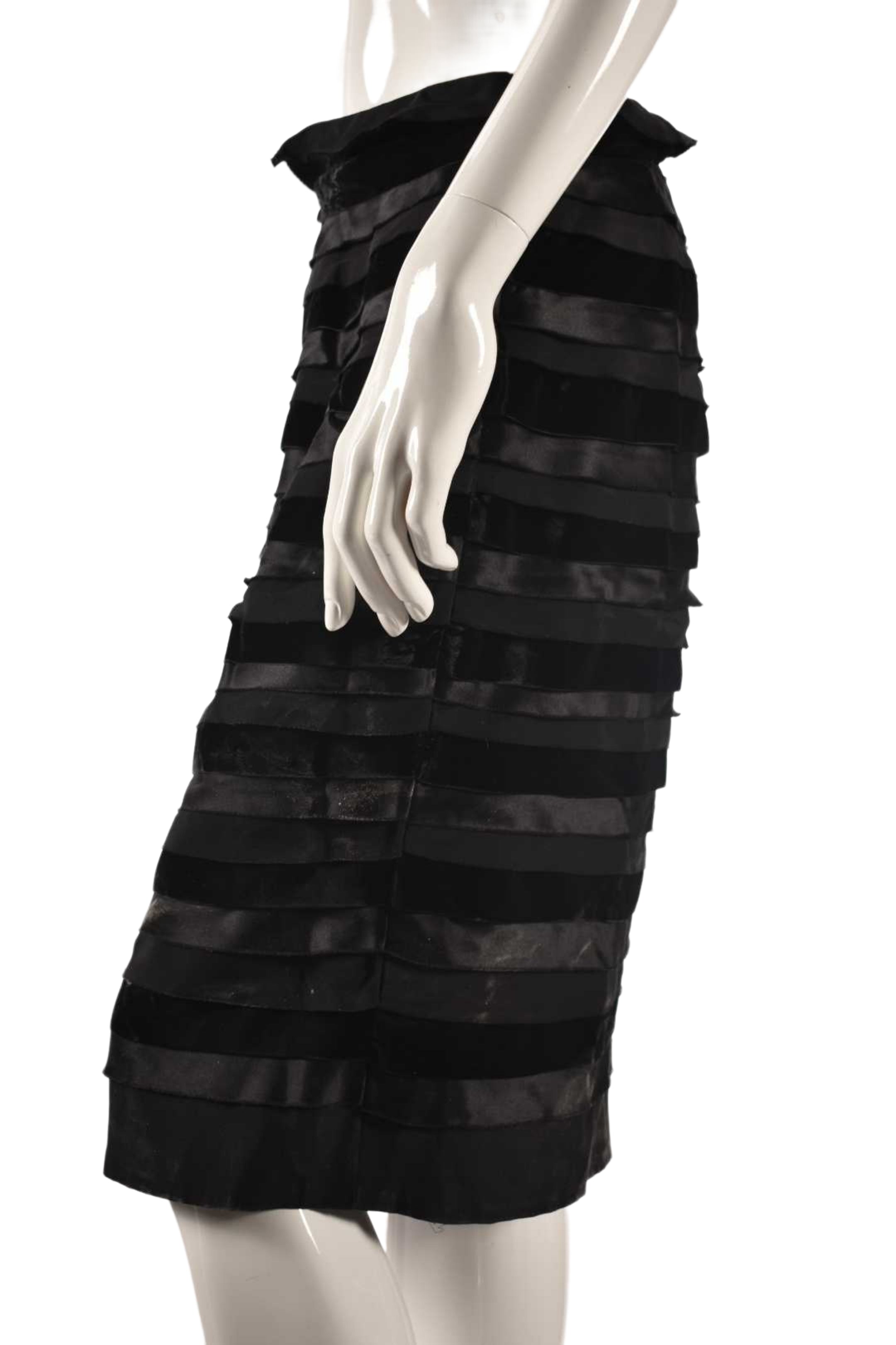 FW2014 OSCAR DE LA RENTA Black Silk Layered Pencil Skirt Runway 6US Medium