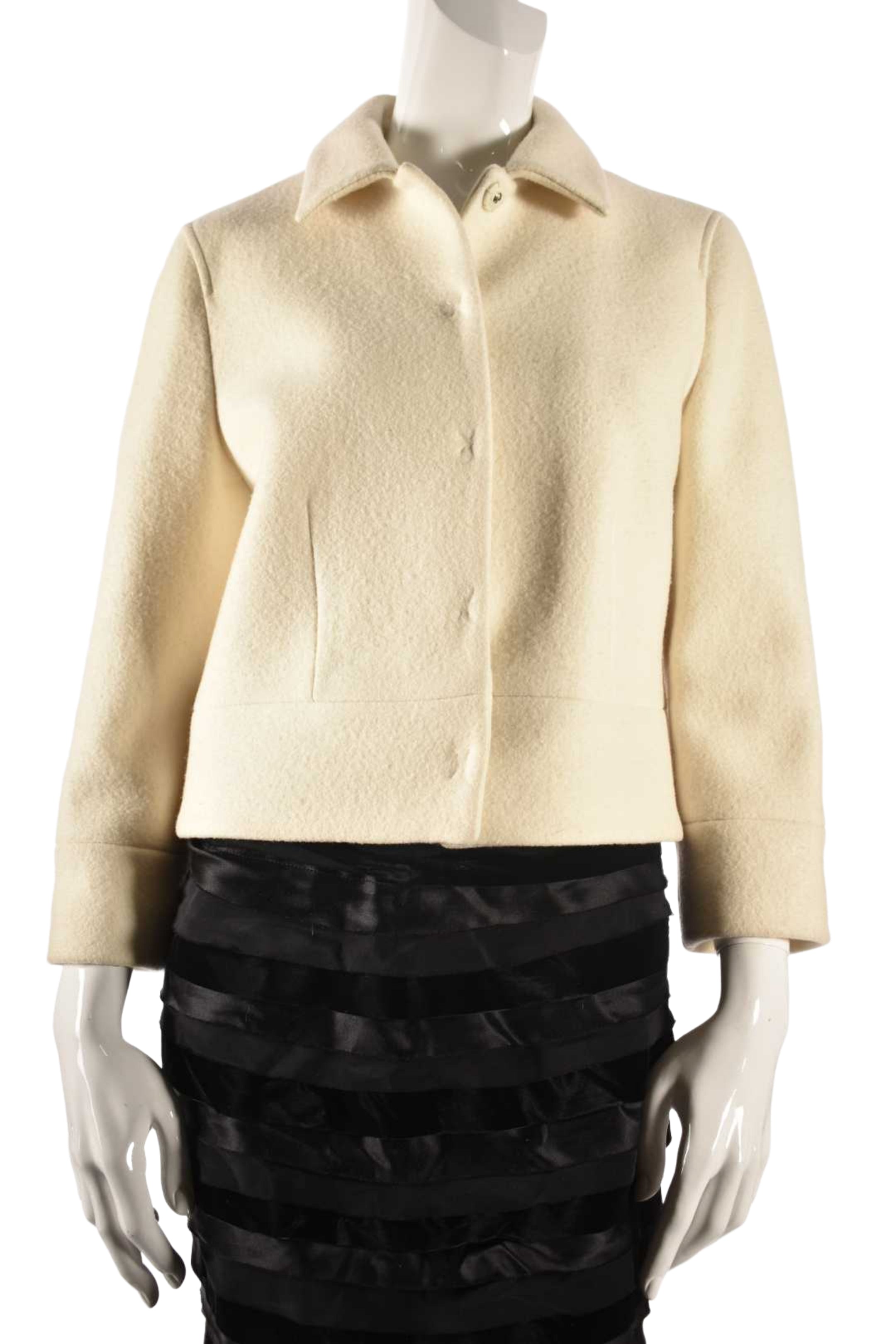 CLUB MONACO Ecru Cream Boiled Wool Cropped Jacket Large