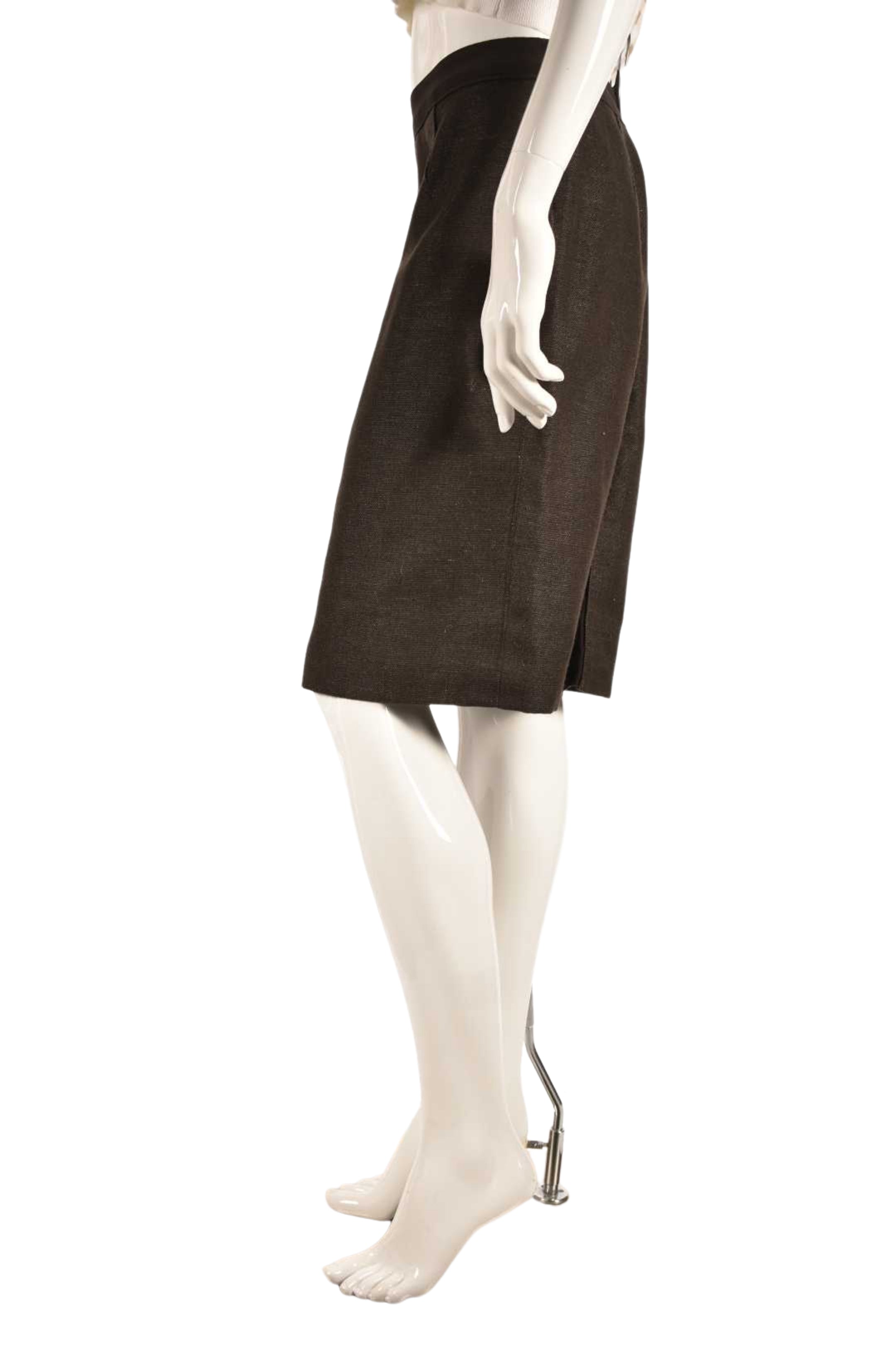 ALBERTA FERRETTI Brown Wool Silk Pencil Skirt 8US