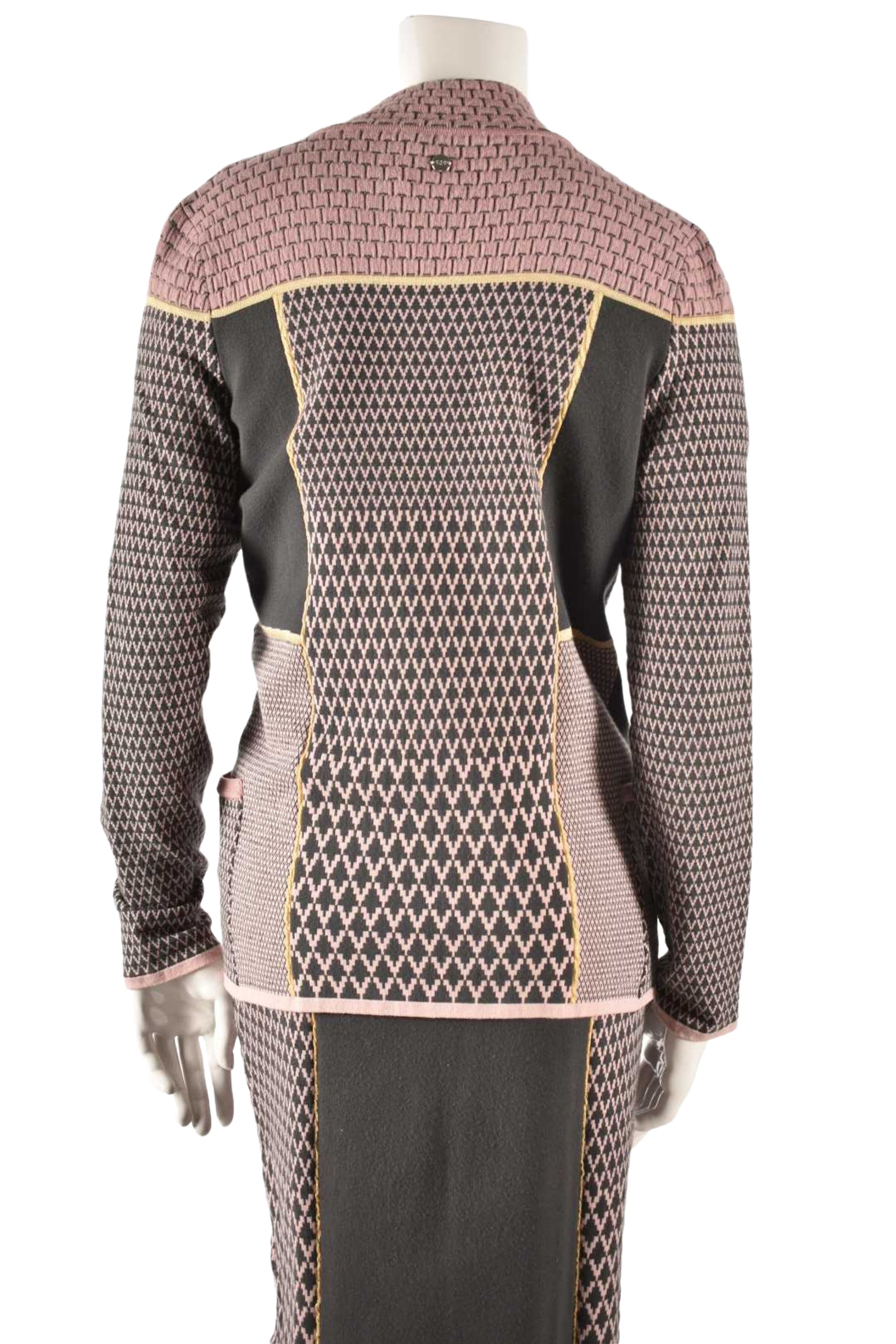 2010s ESCADA SPORT Pink Grey Knit Panel Zip Sweater Medium