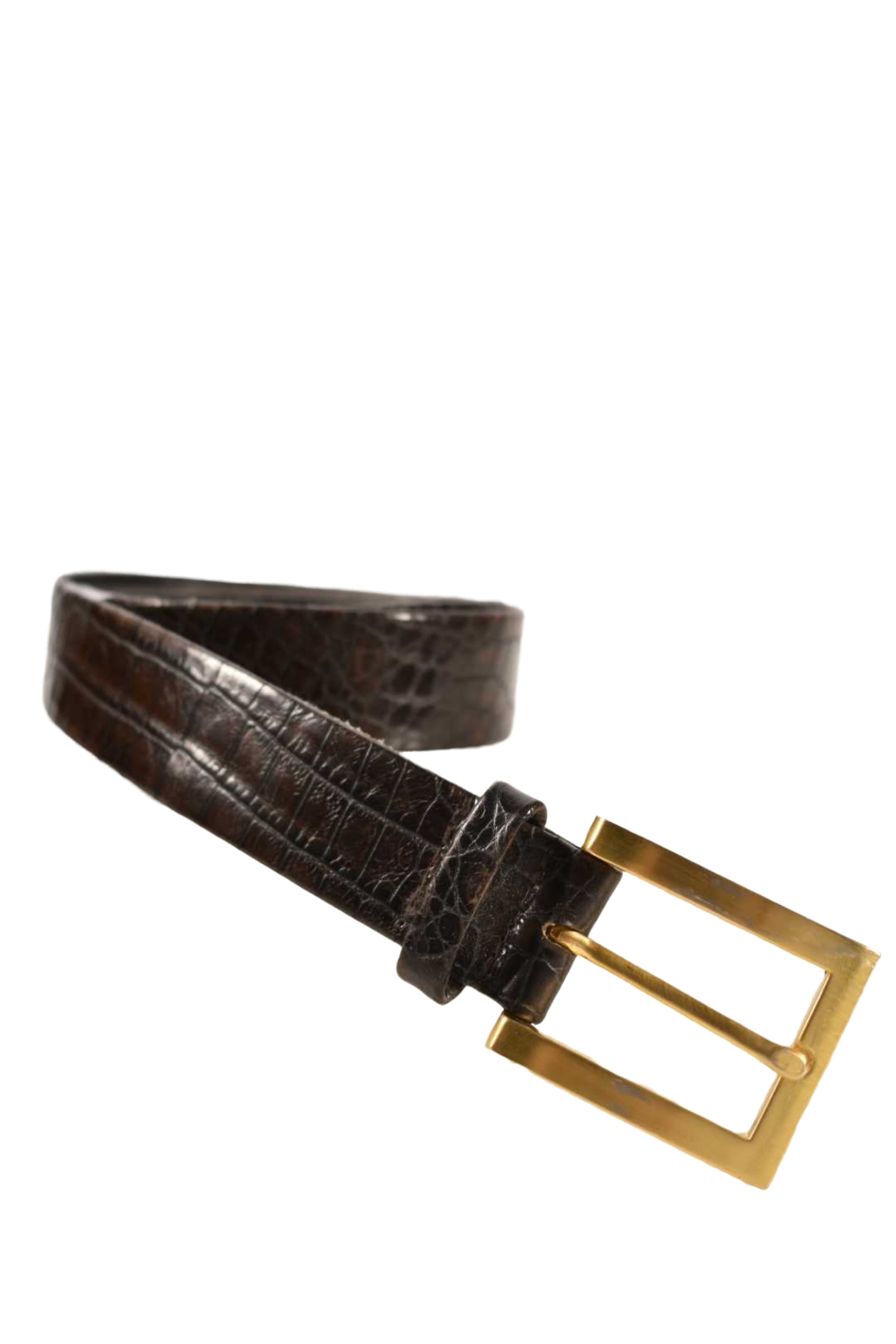 2000s SUZI ROHER Brown Polished Alligator Leather Belt Large