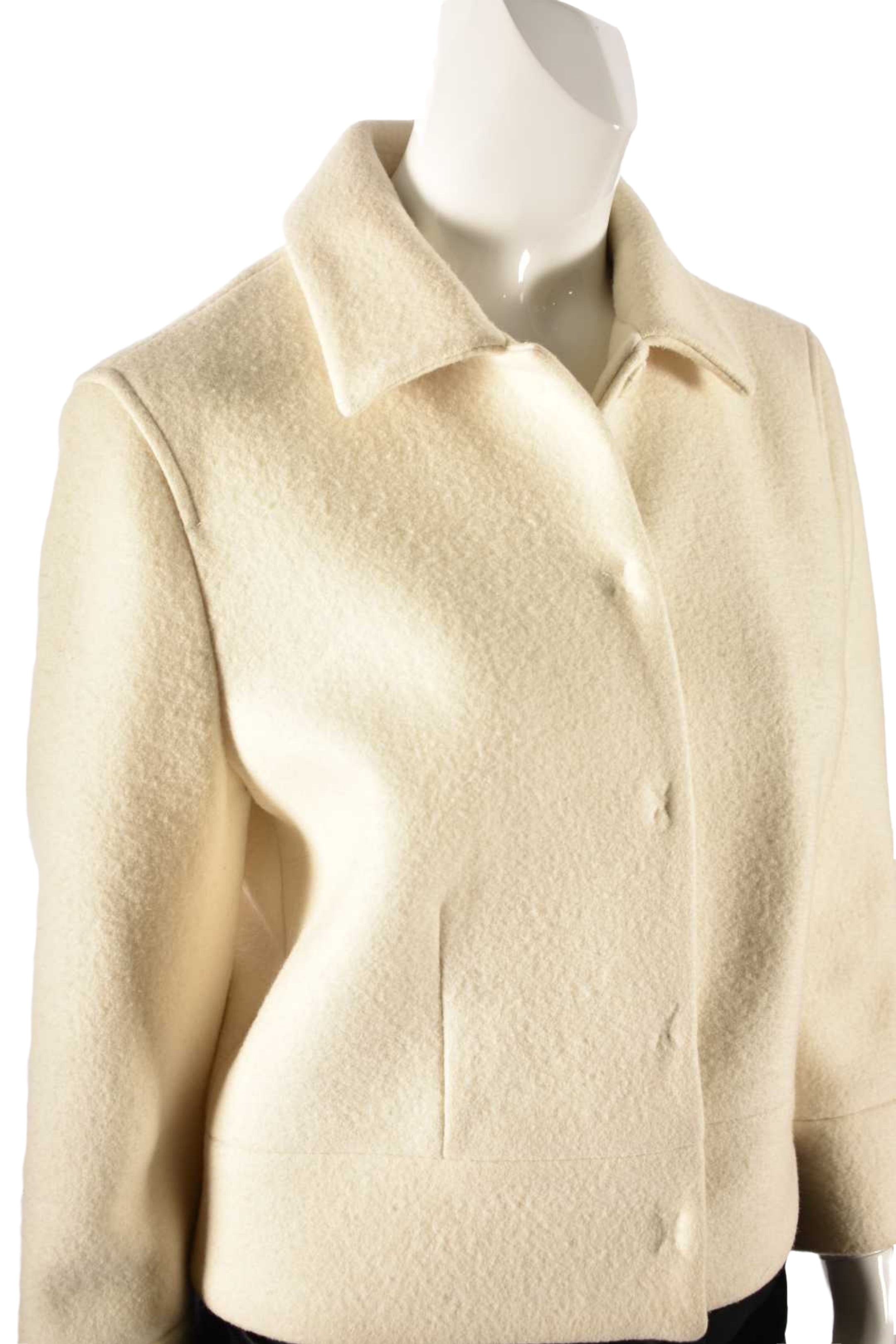 CLUB MONACO Ecru Cream Boiled Wool Cropped Jacket Large