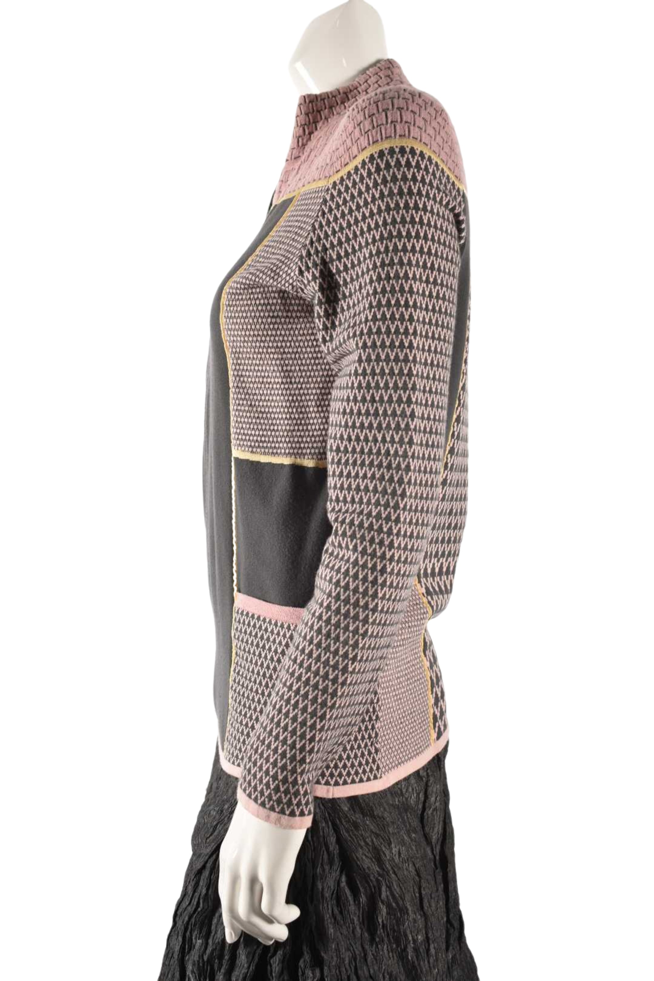 2010s ESCADA SPORT Pink Grey Knit Panel Zip Sweater Medium