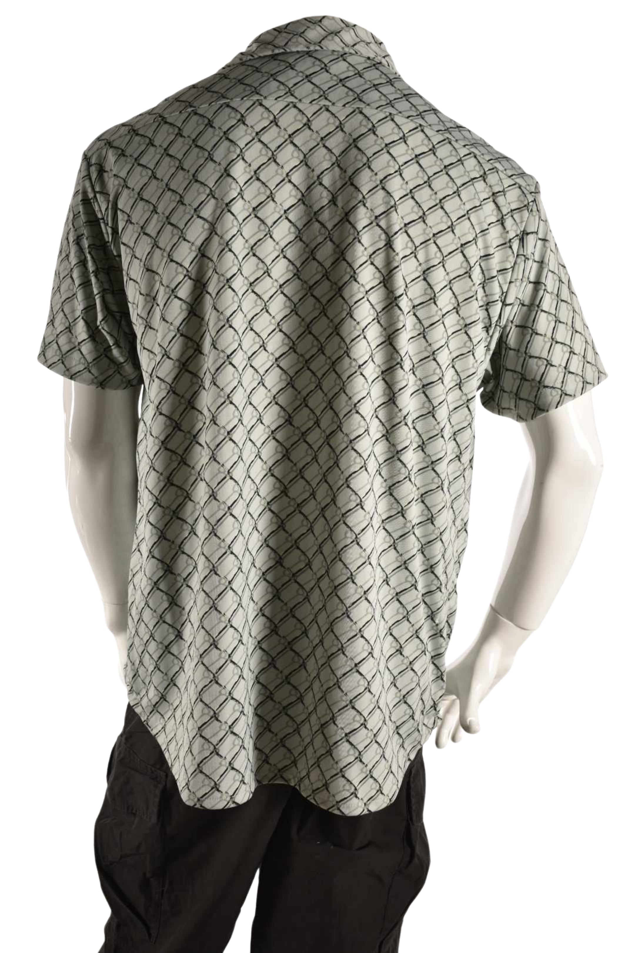 2000s LEVI'S SILVER TAB Grey Blue Chainlink Fence Poly Short Sleeve Shirt XL