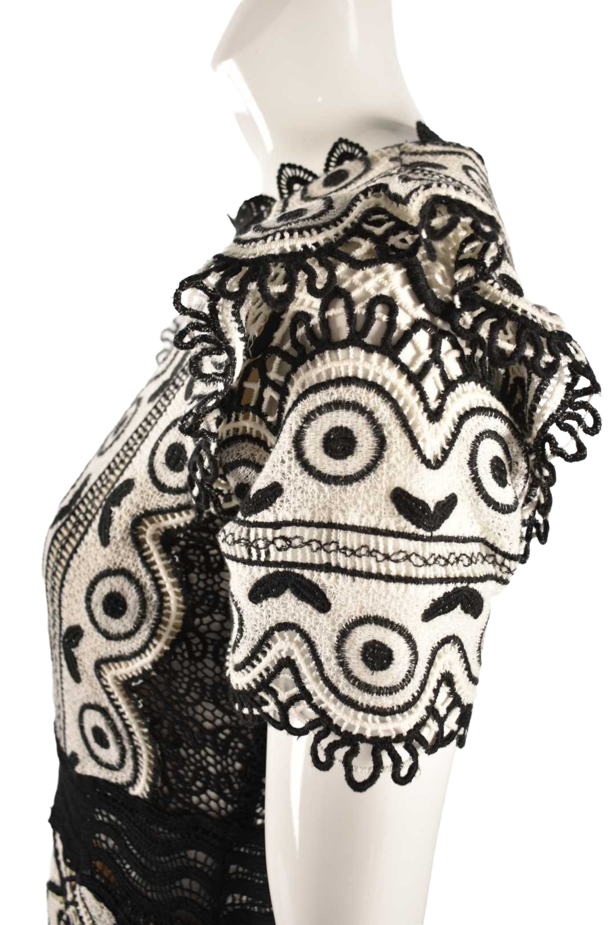SEA New York Black White Crochet Boho Fitted Mini Dress 4US