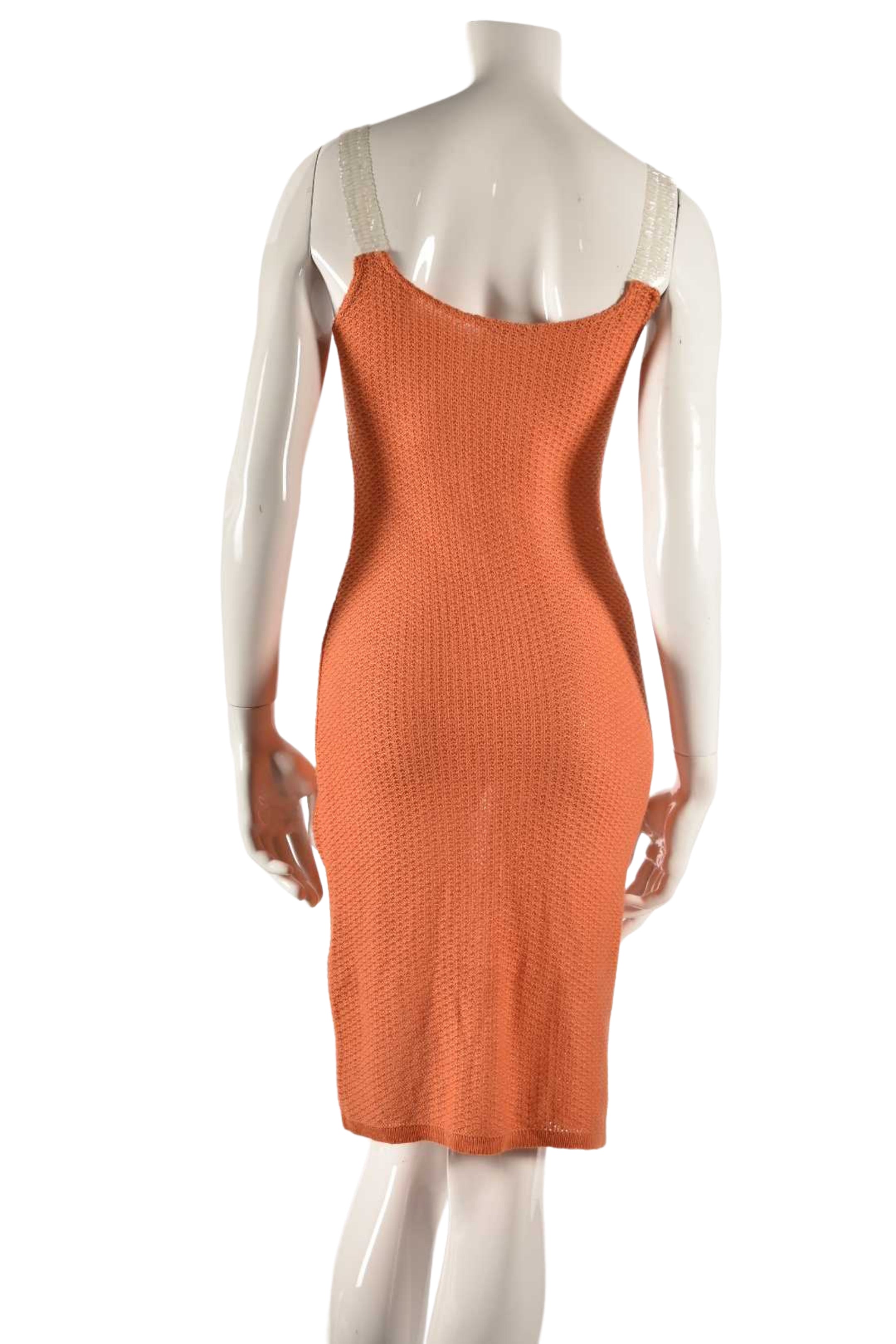 2000s BOLL'E Orange Knit Acrylic Strap Midi Dress Small