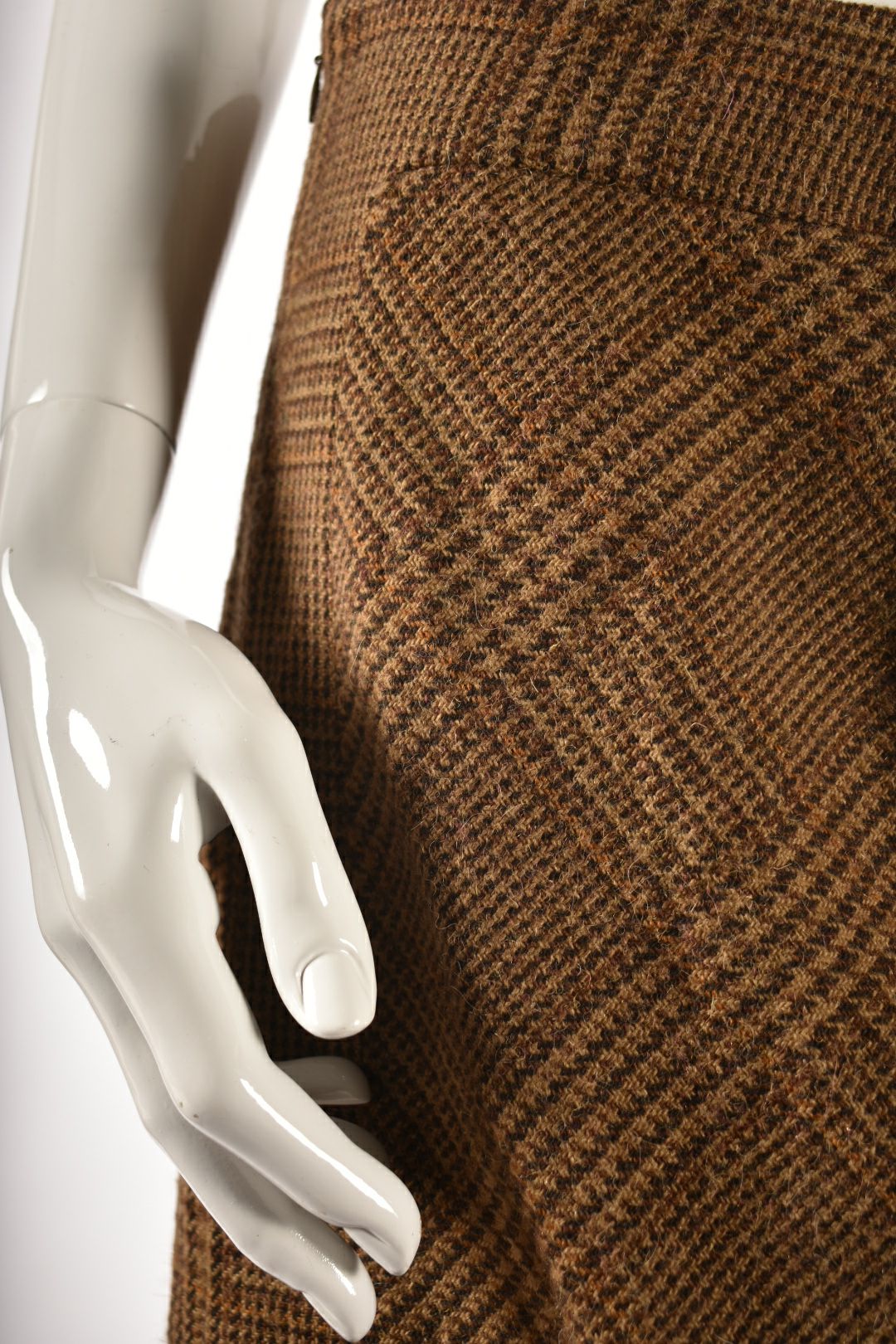 MAX MARA Brown Glencheck Wool Alpaca Knee Length Skirt 8US
