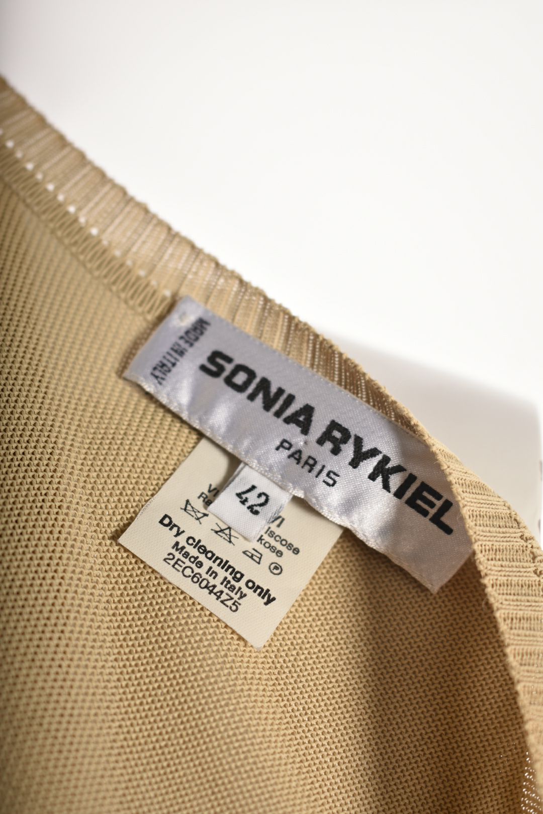 2000s SONIA RYKIEL Beige Striped Viscose Tank Top 42EU Medium