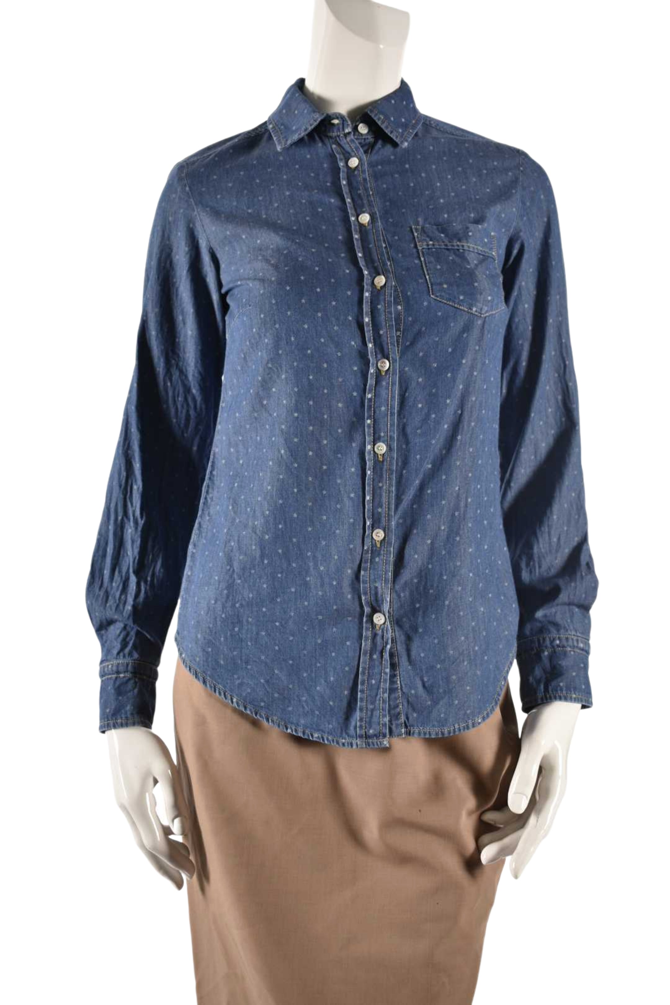 WEEKEND MAX MARA Blue Chambray Star Print Blouse Small