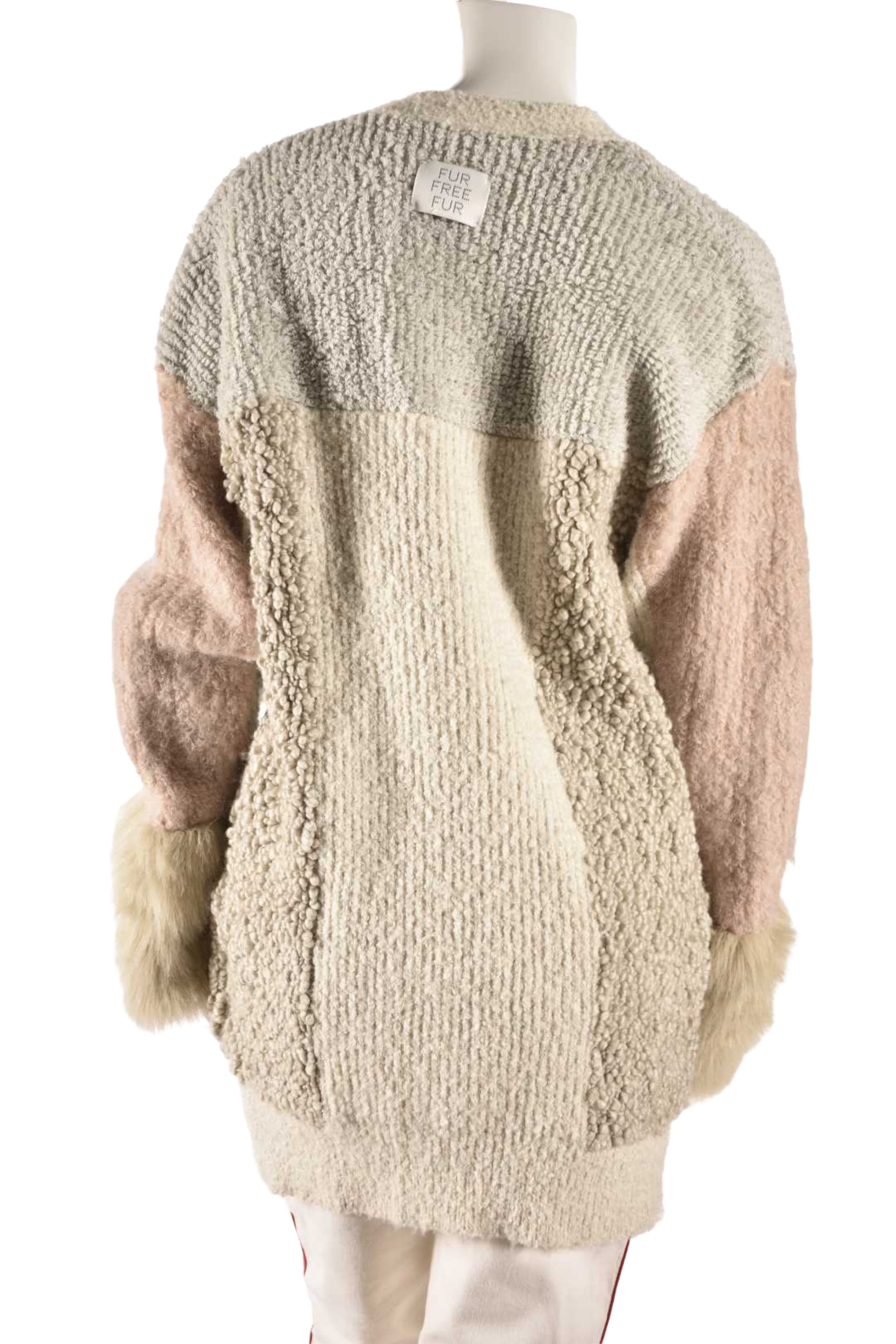 STELLA MCCARTNEY Beige Pink Faux Fur Patchwork Cardigan 38EU Small