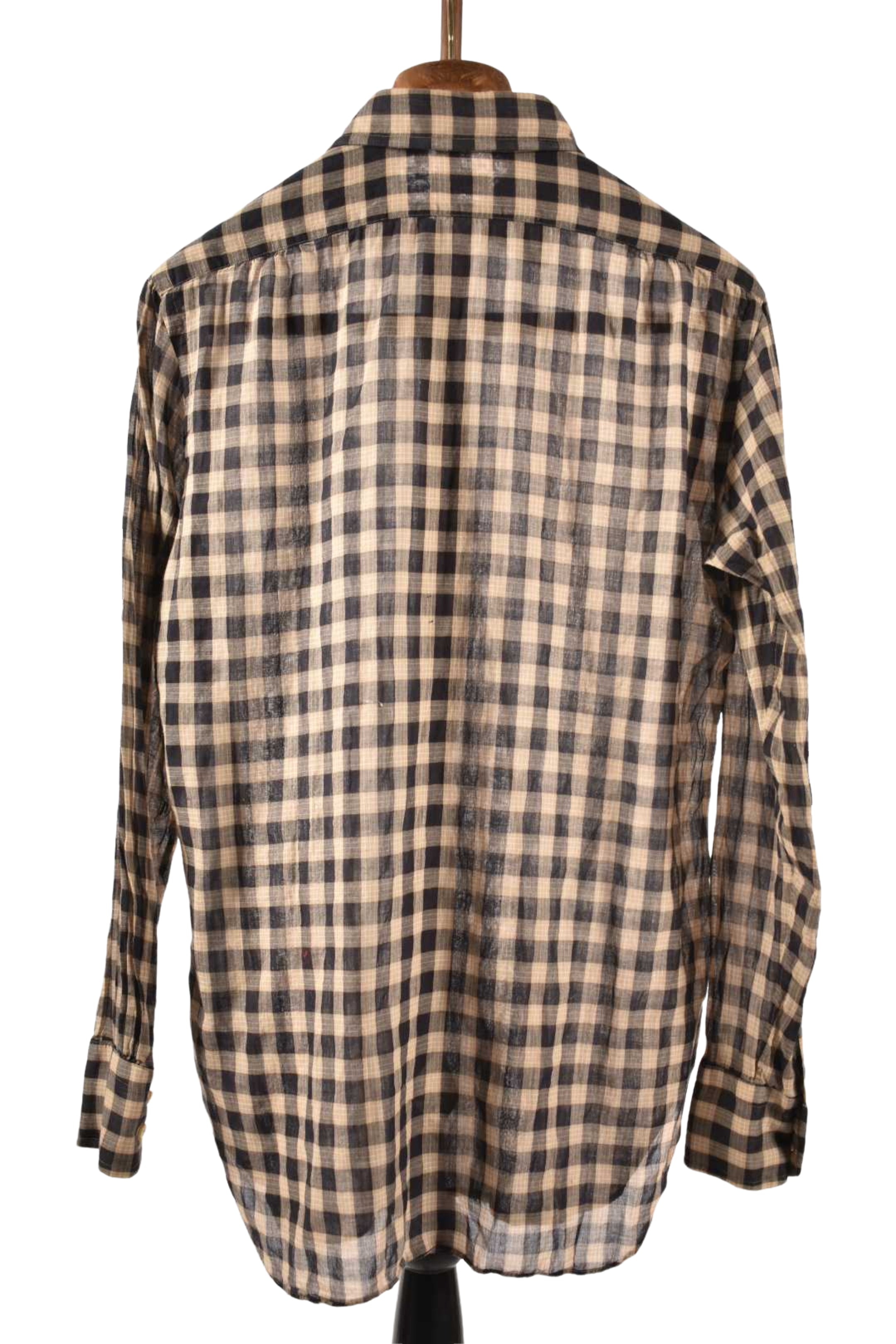 CAMOSHITA UNITED ARROWS Tan Navy Check Light Cotton Shirt 39EU Small
