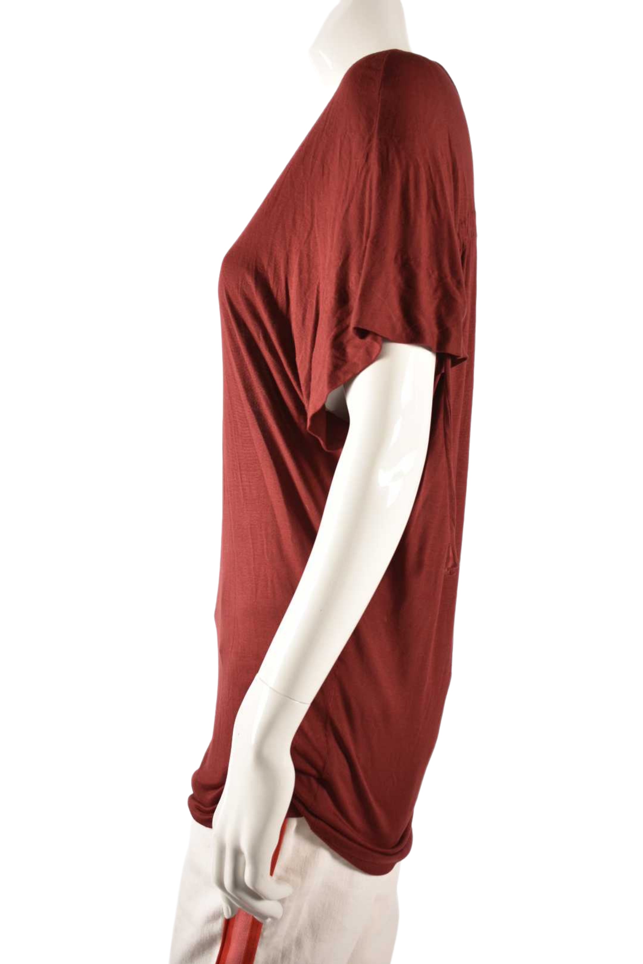 BOTTEGA VENETA Red Soft Viscose Knit Ruched Short Sleeve Top 44EU Large
