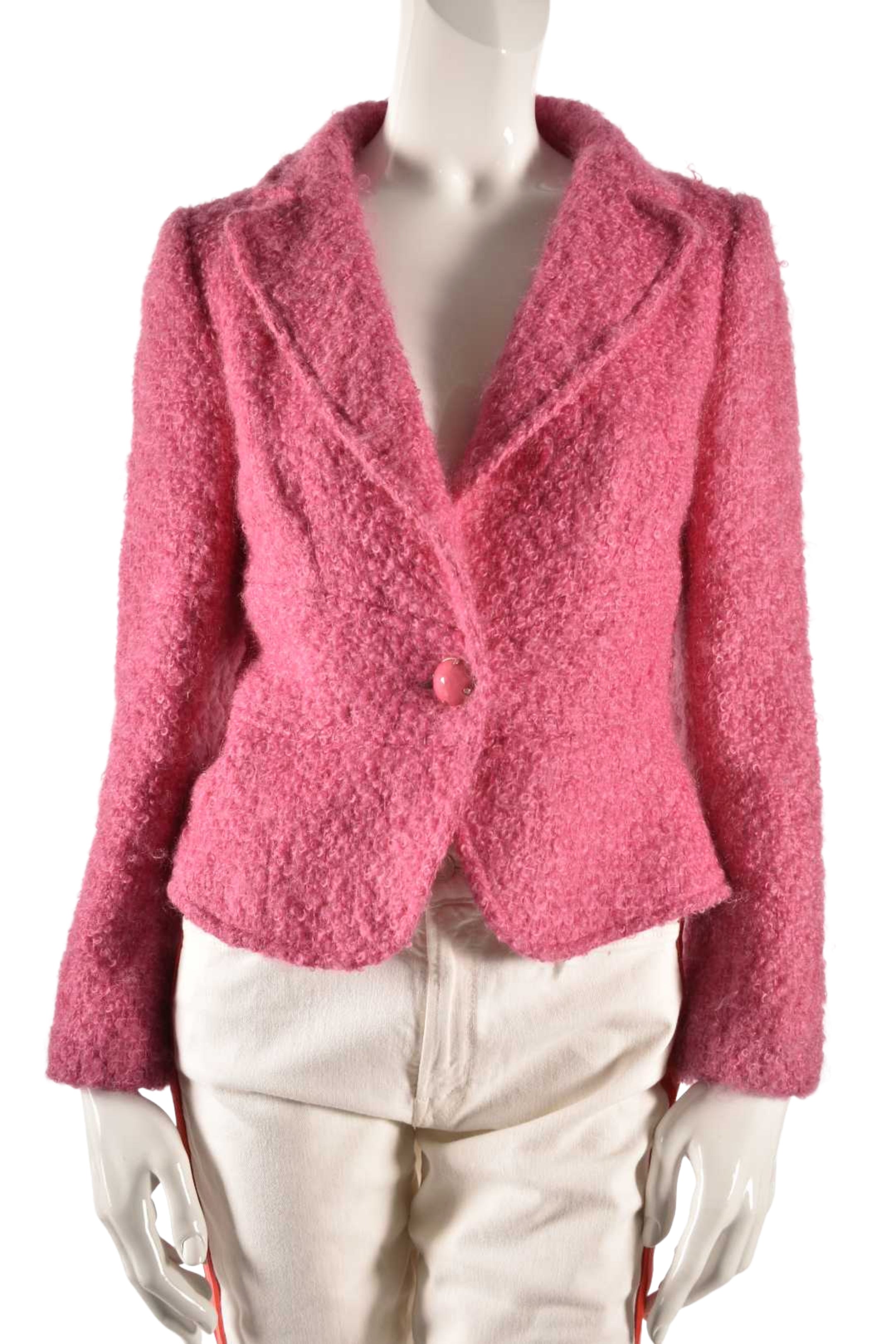 2000s MILLY Pink Curly Mohair Wool Preppy Blazer 6US