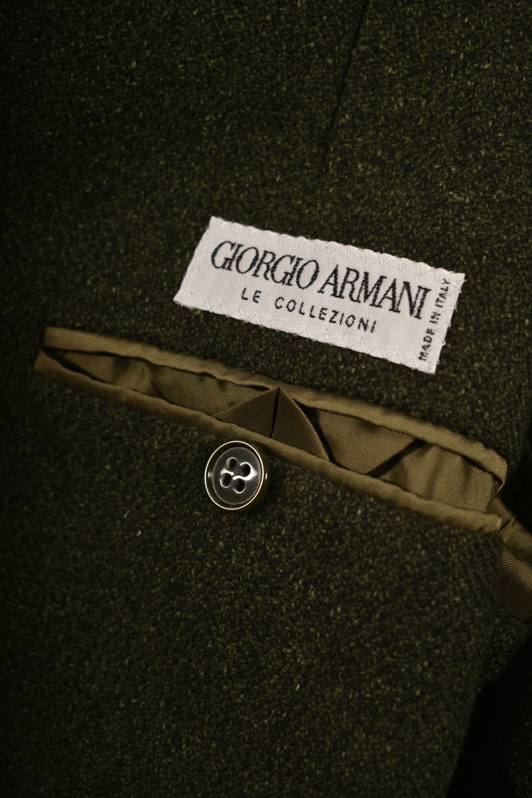 1990s GIORGIO ARMANI Green Wool Silk Herringbone Blazer 40R