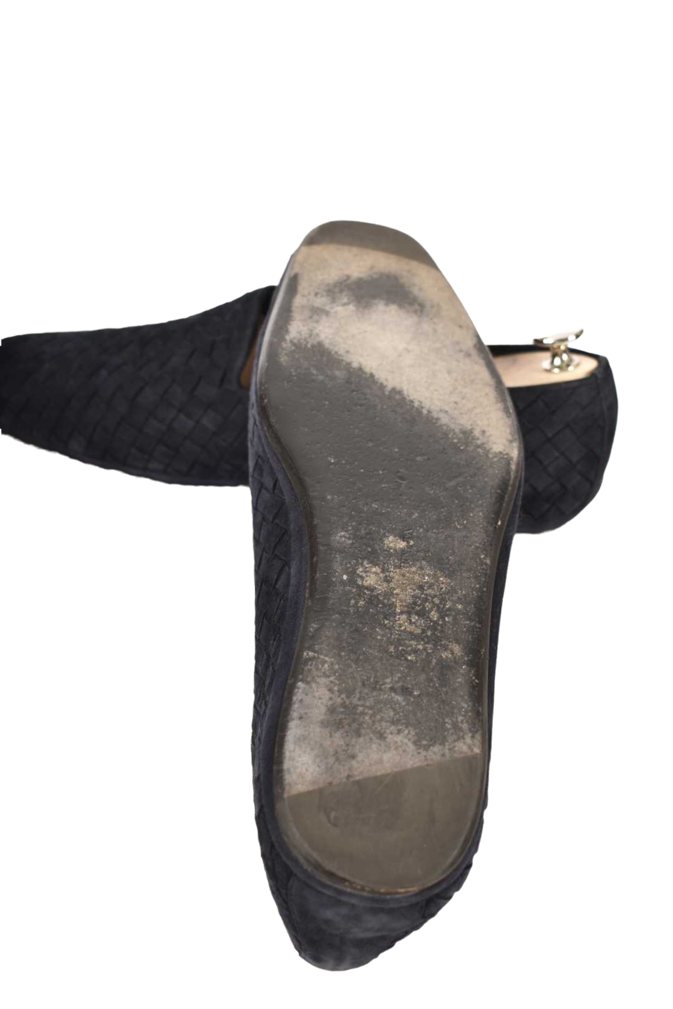 BOTTEGA VENETA Navy Suede Intrecciato Loafers 43EU 10US