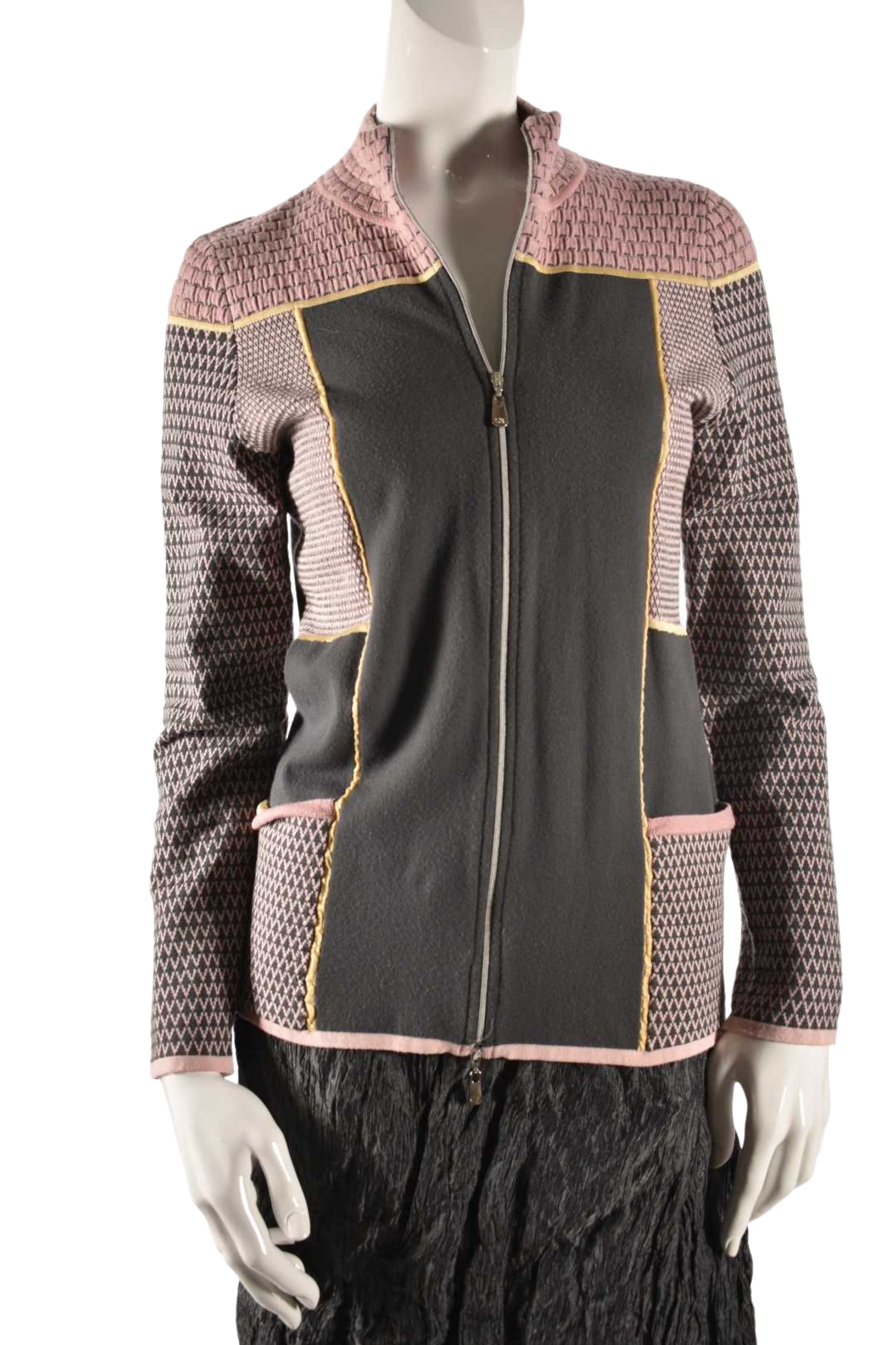 2010s ESCADA SPORT Pink Grey Knit Panel Zip Sweater Medium