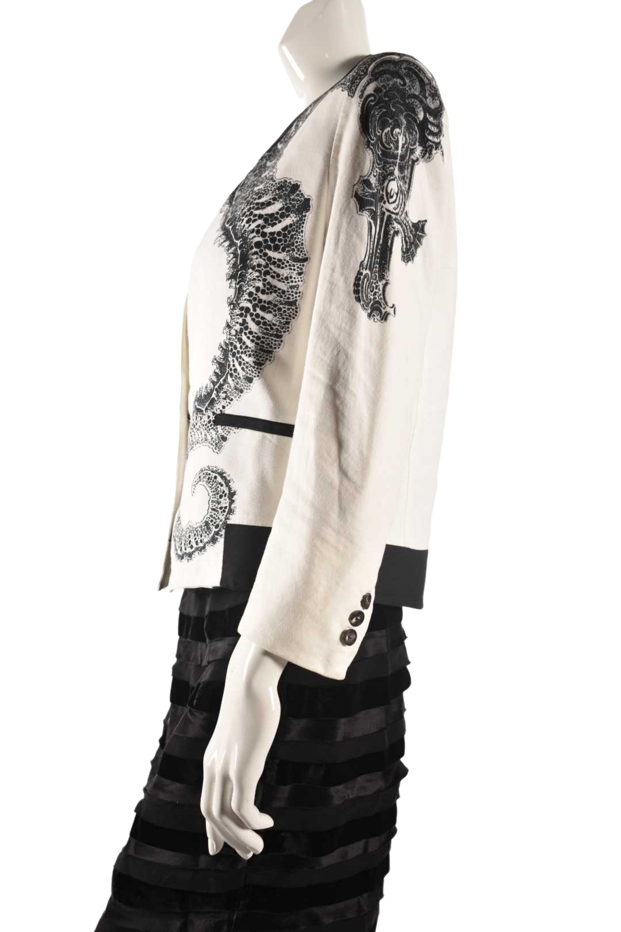 HELMUT LANG White Cotton Linen Seahorse Print Jacket 8US