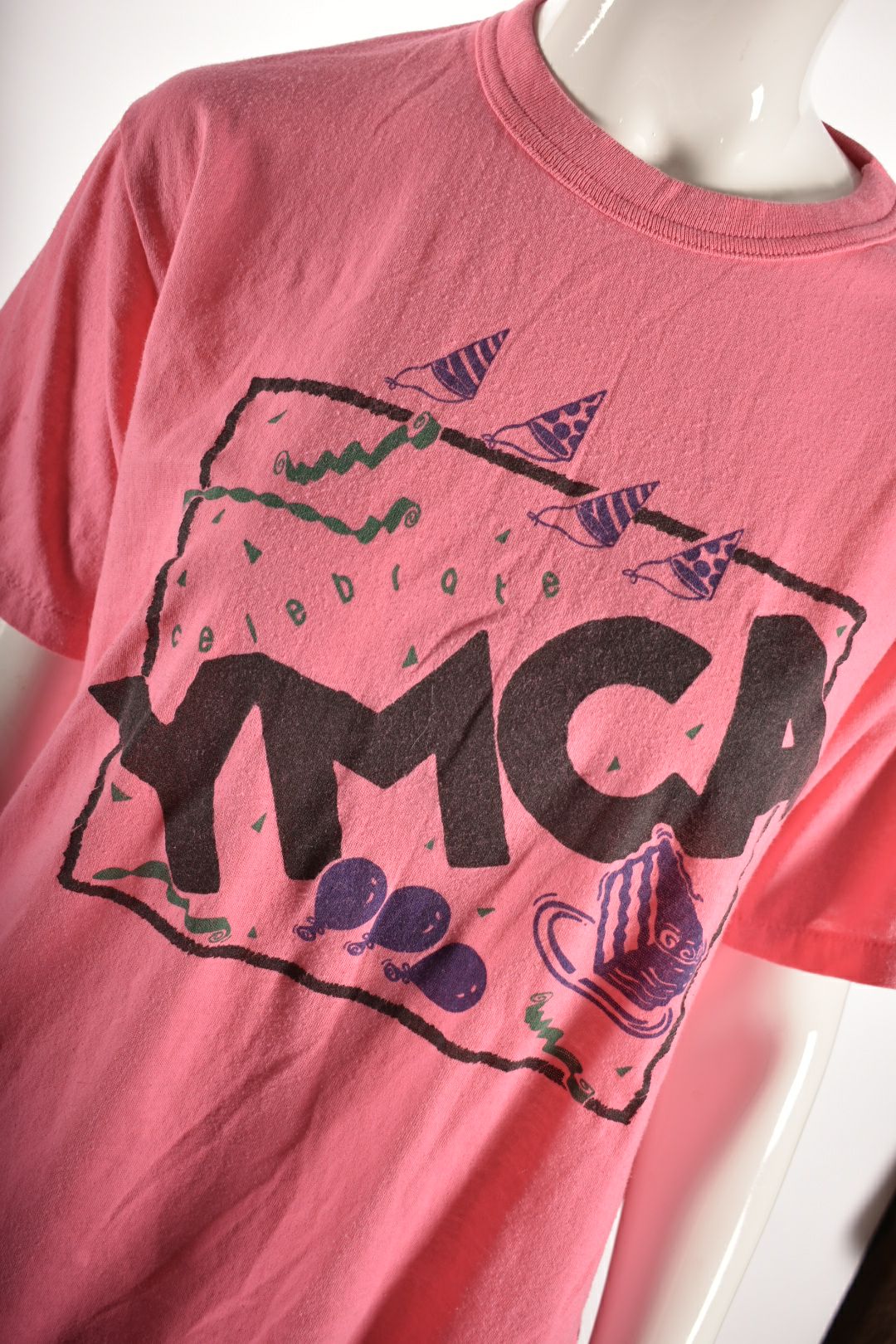 1980s YMCA Pink Post Modern Cotton Blend Tee Large