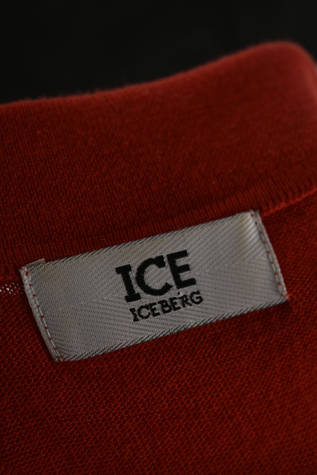 2000s ICEBERG Red Cotton Stripe Colourblock Knit Logo Polo Shirt Medium