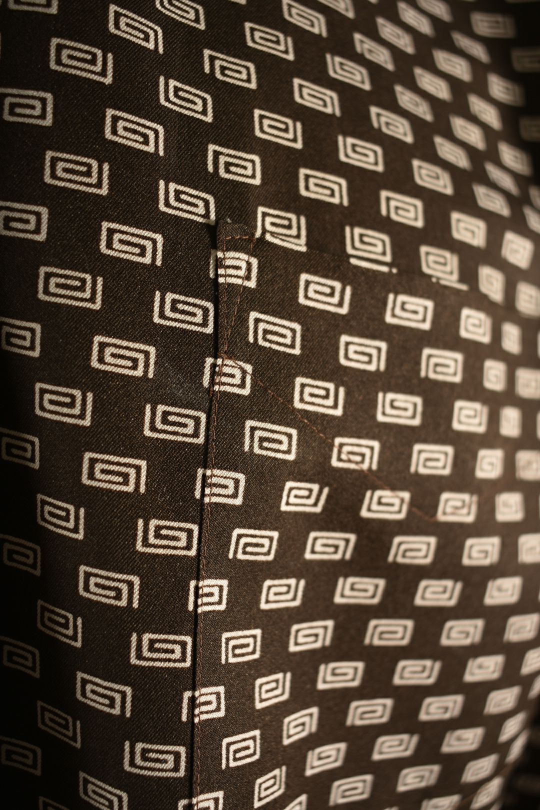 1970s GIVENCHY Brown G Print Pointed Collar Poly Shirt Medium