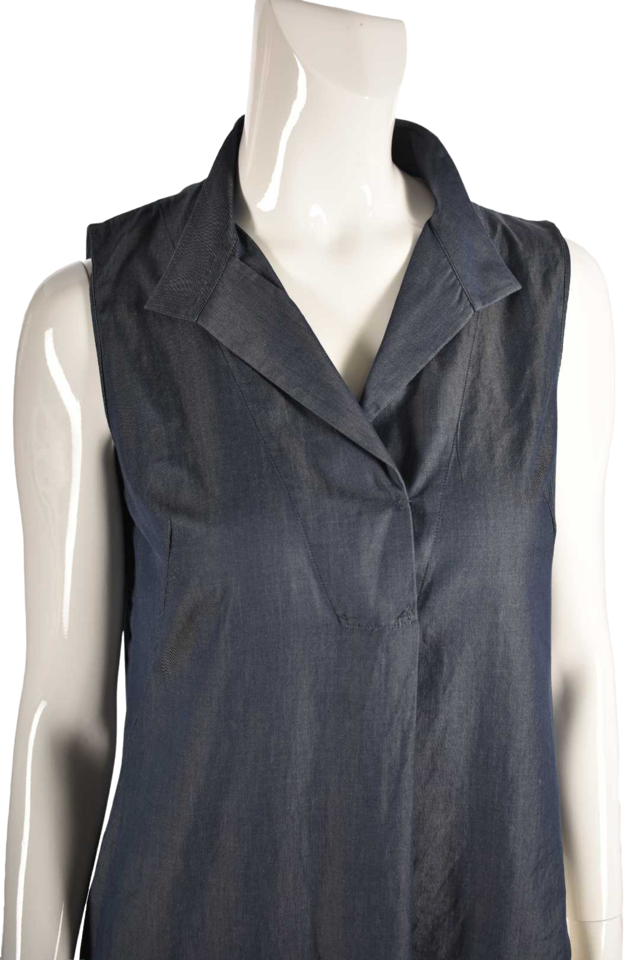 AKRIS Navy Sleeveless Chambray Asymetrical Top 6US