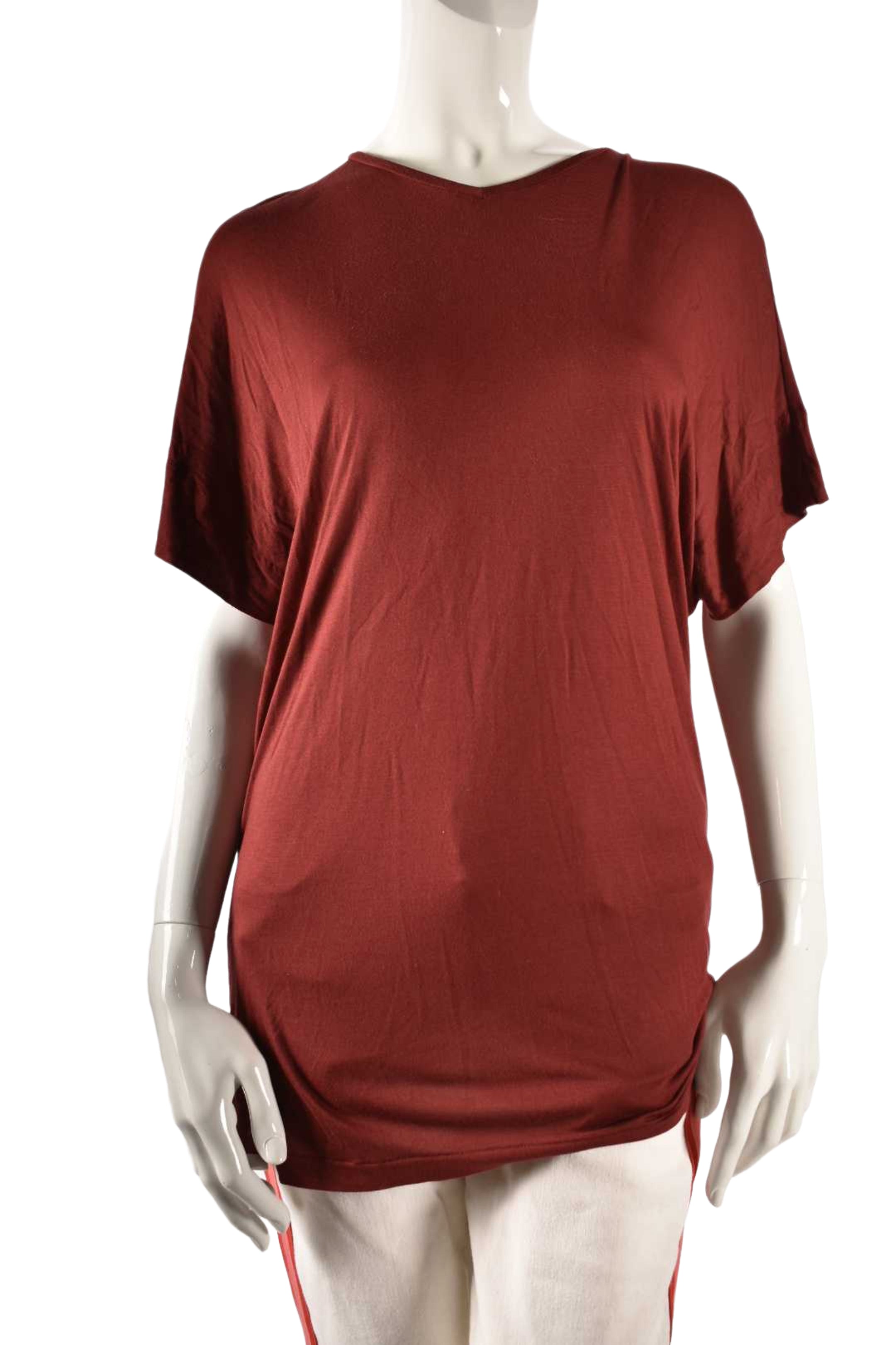 BOTTEGA VENETA Red Soft Viscose Knit Ruched Short Sleeve Top 44EU Large
