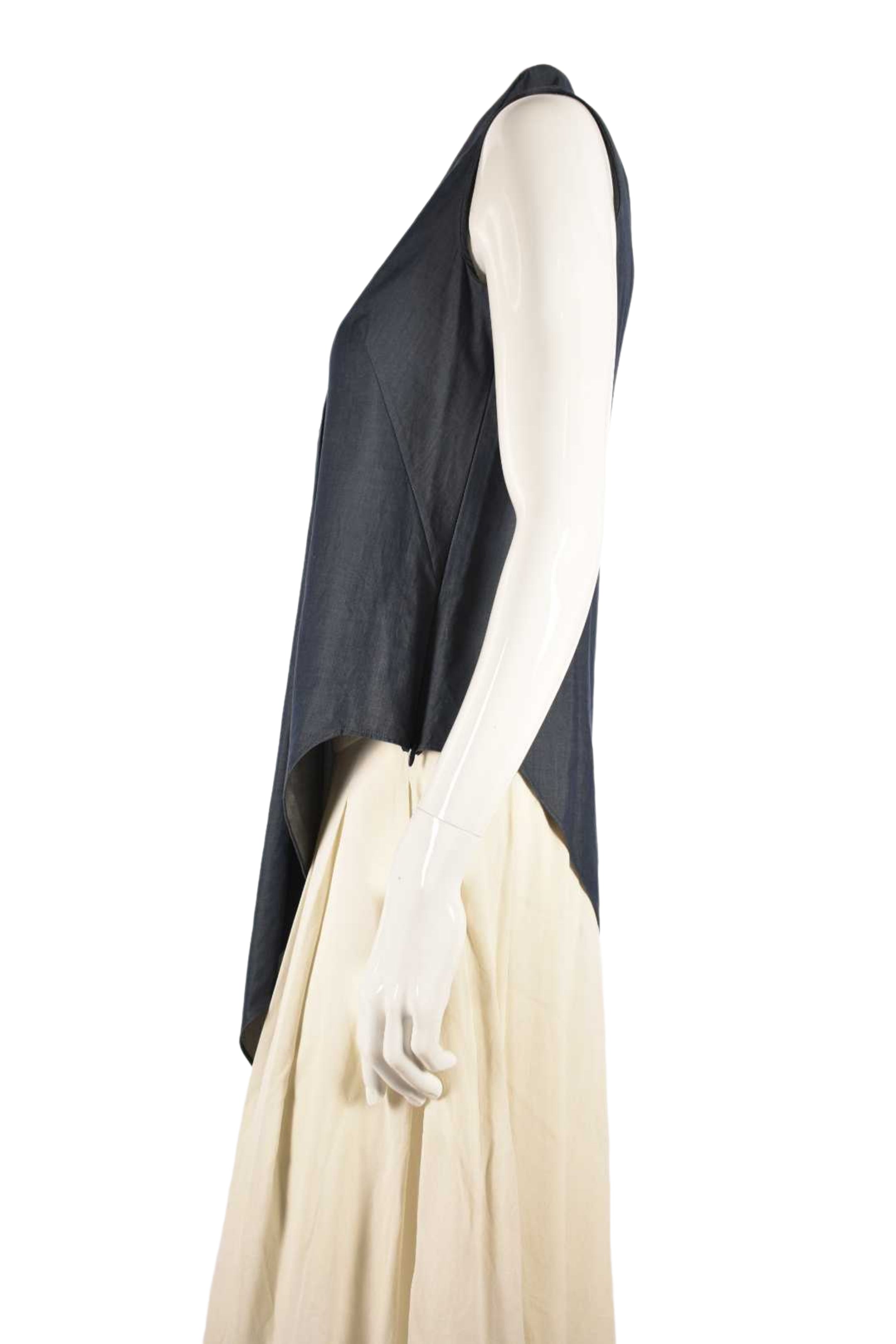 AKRIS Navy Sleeveless Chambray Asymetrical Top 6US