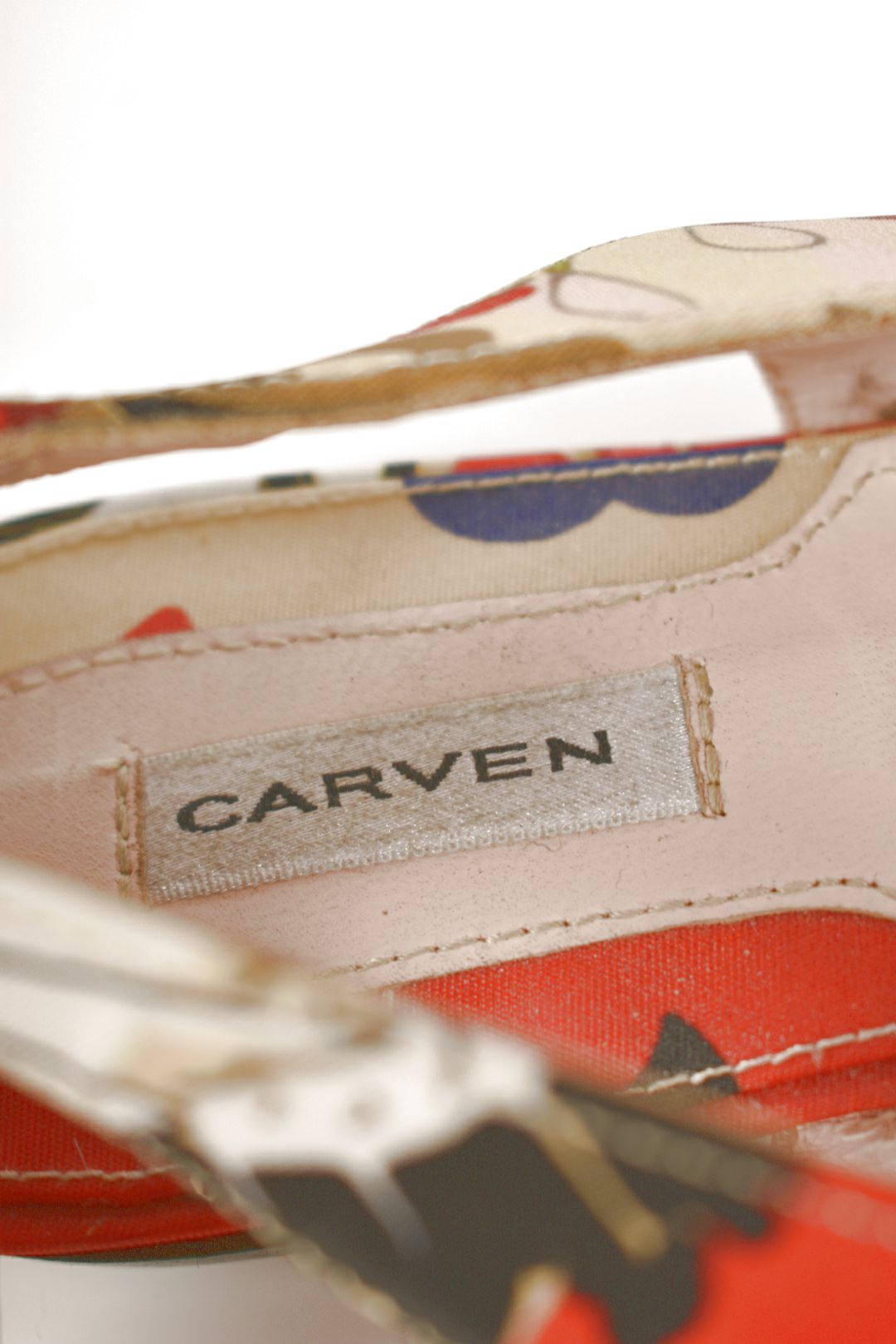 CARVEN Beige Red Multi Pointed Nylon Slingback Floral Riviera Flat 7.5US Italy