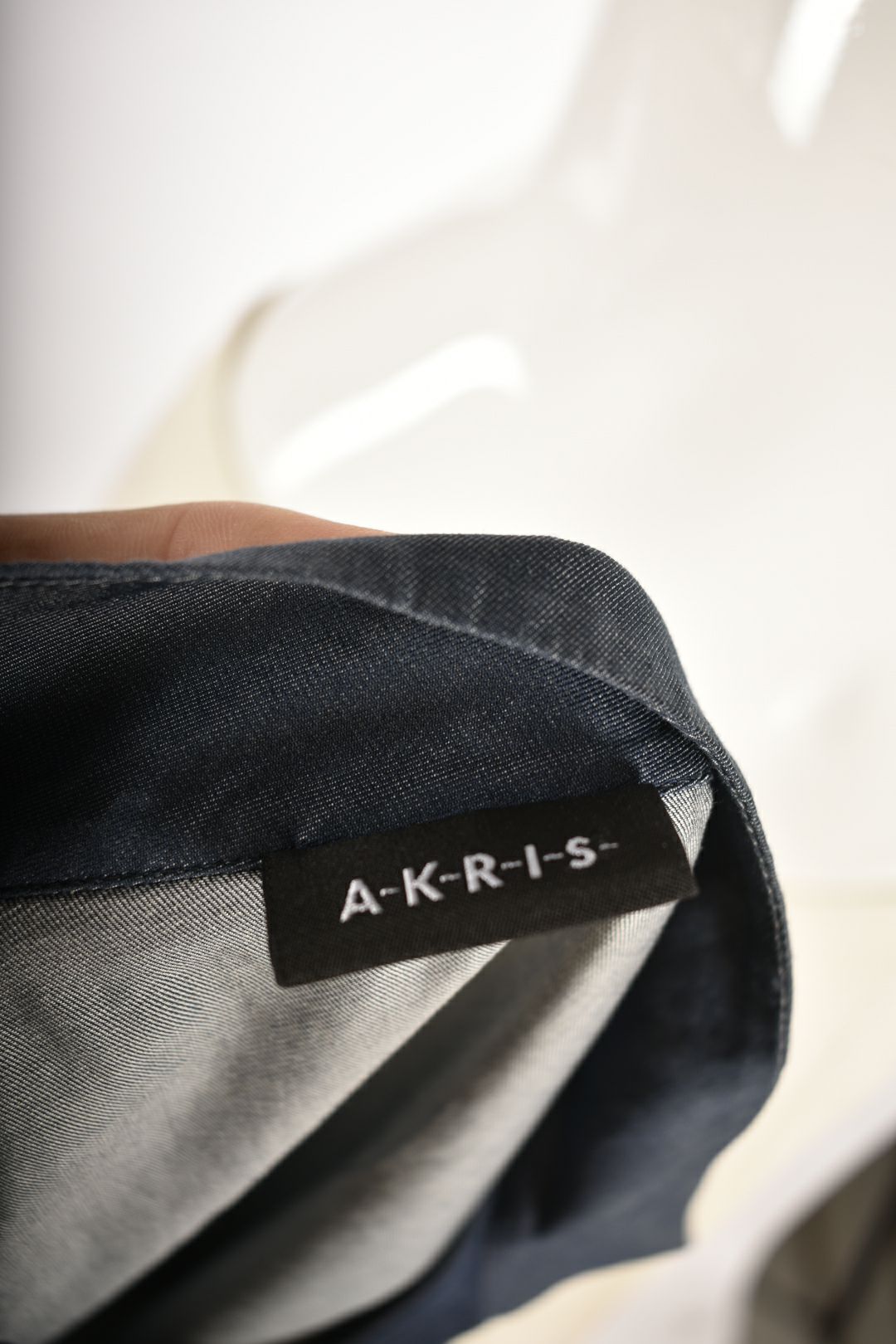 AKRIS Navy Sleeveless Chambray Asymetrical Top 6US