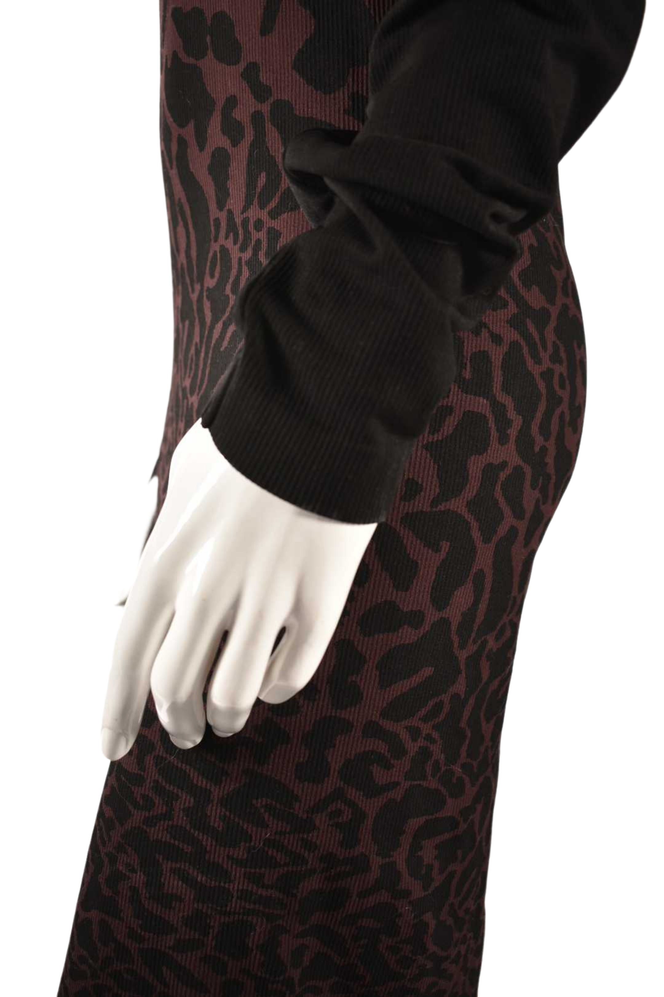 2010s WOLFORD Burgundy Black Cheetah Print Bodycon Stretch Dress M