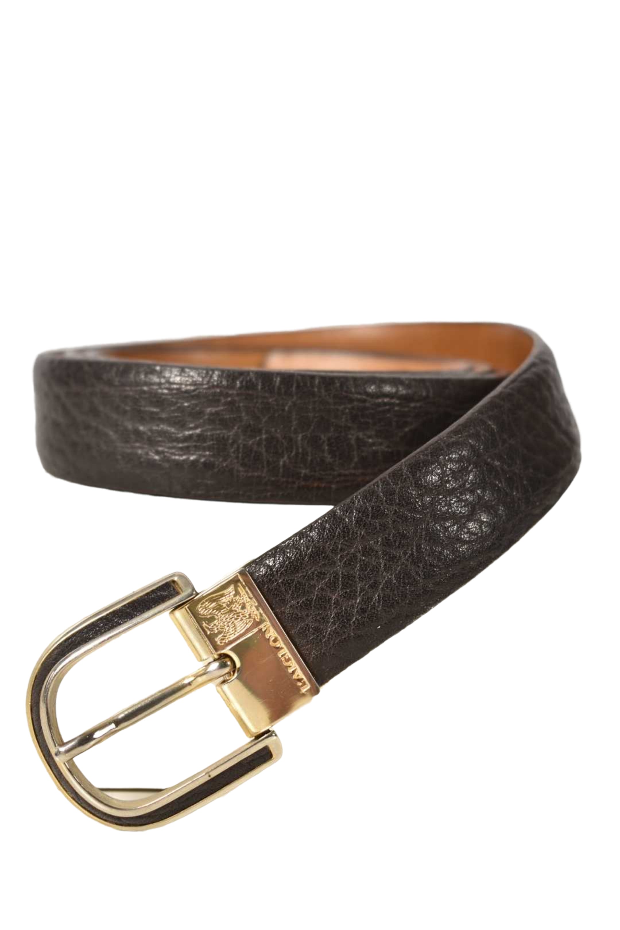 1980s L'AIGLON FRANCE Dark Brown Pebbled Leather Belt 34" Italy