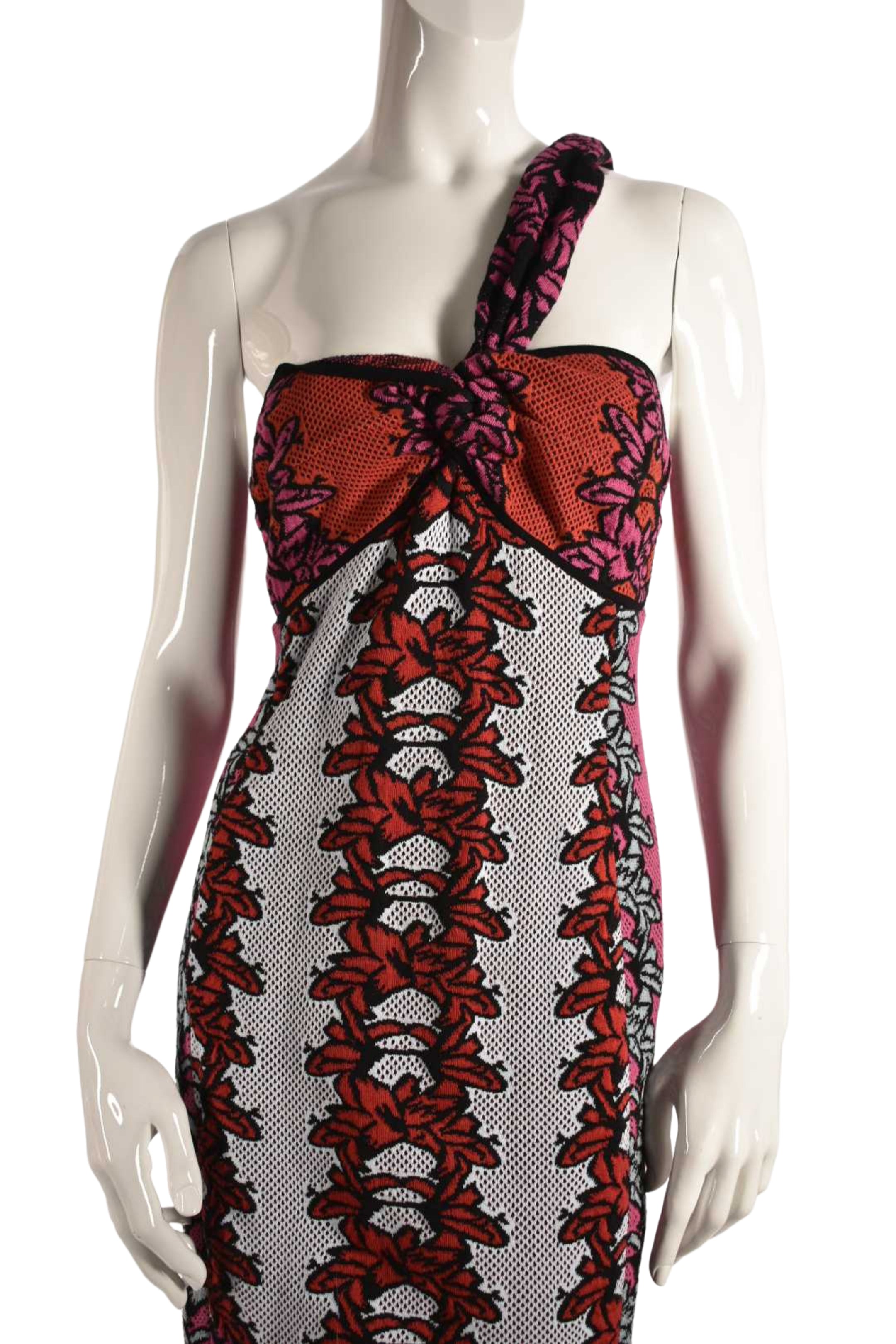 M MISSONI Red White Cotton Terry One Shoulder Resort Mini Dress