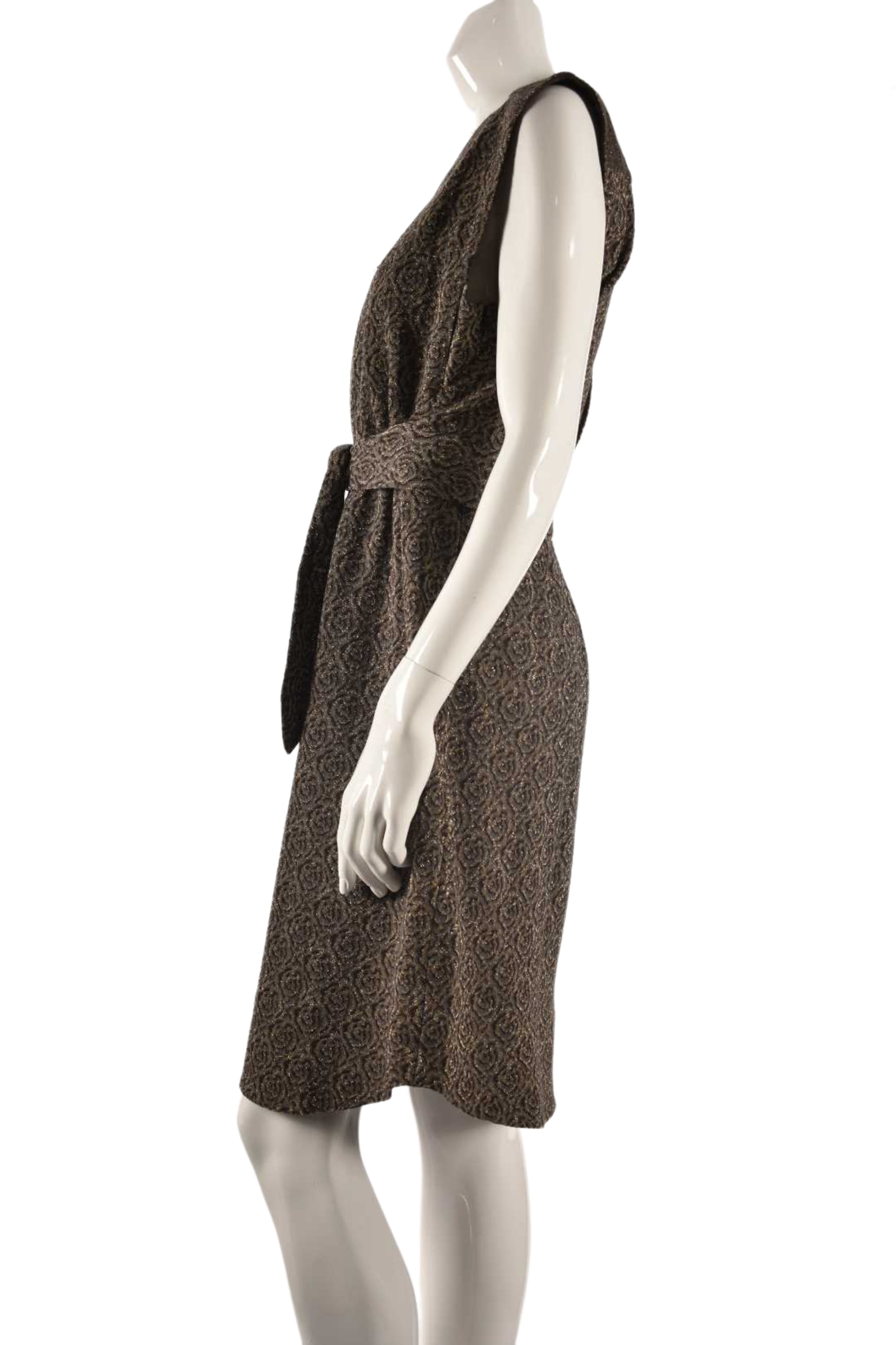 2000s MARC BY MARC JACOBS Gold Wool Floral Jacquard Wrap Dress Medium