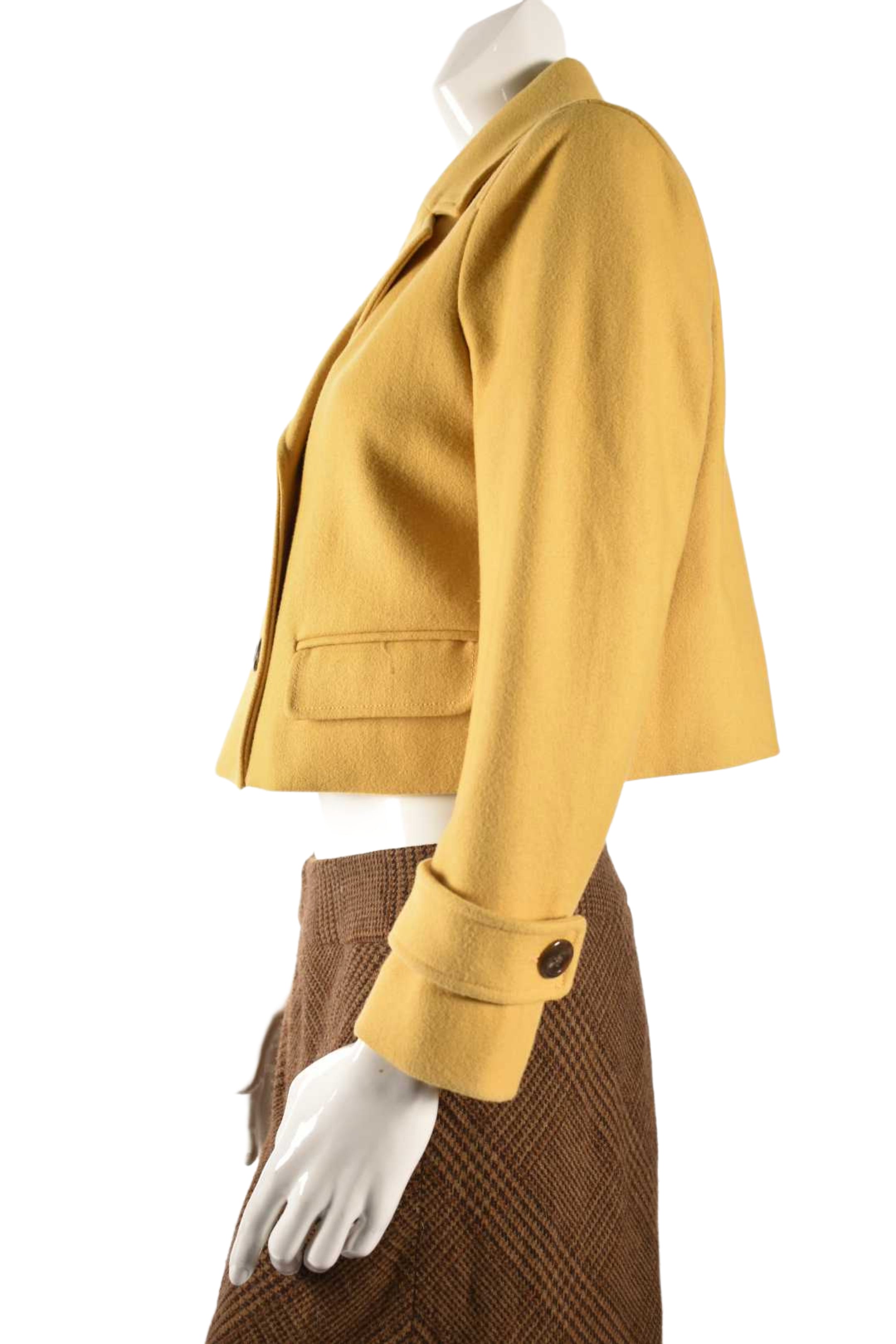 Anthropologie Cartonnier Yellow Wool Blend DB Cropped Jacket Medium