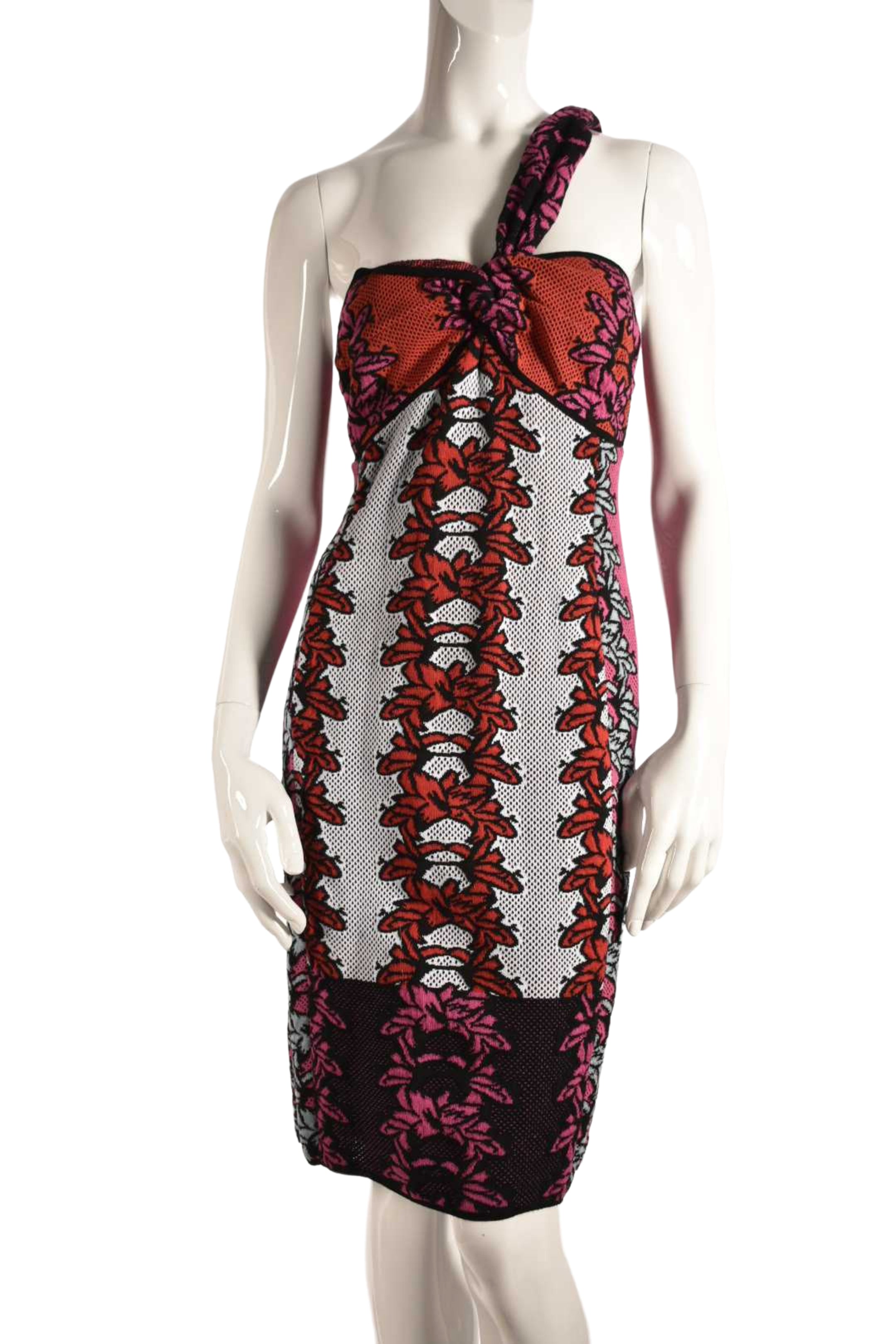 M MISSONI Red White Cotton Terry One Shoulder Resort Mini Dress