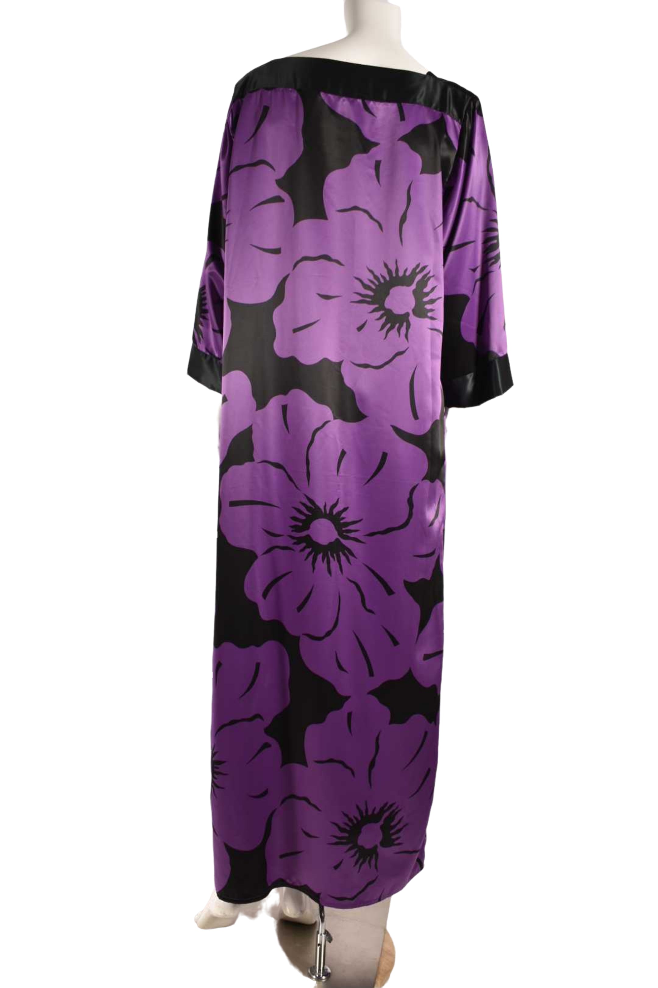 1980s OSCAR DE LA RENTA for Swirl Purple Black Floral Print Tunic Dress Medium