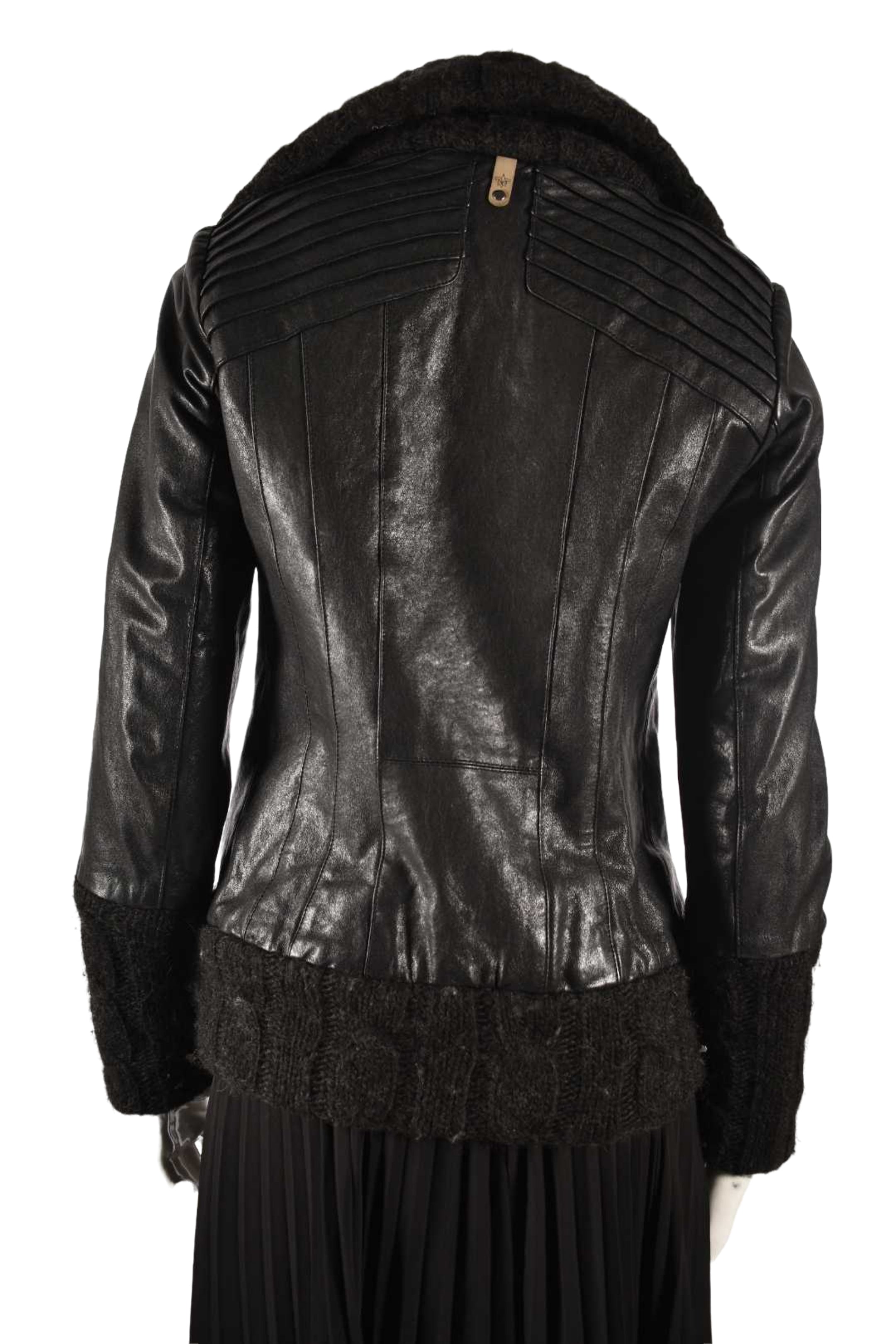 2010s MACKAGE Black Leather Moto Indie Sleeze Jacket Small