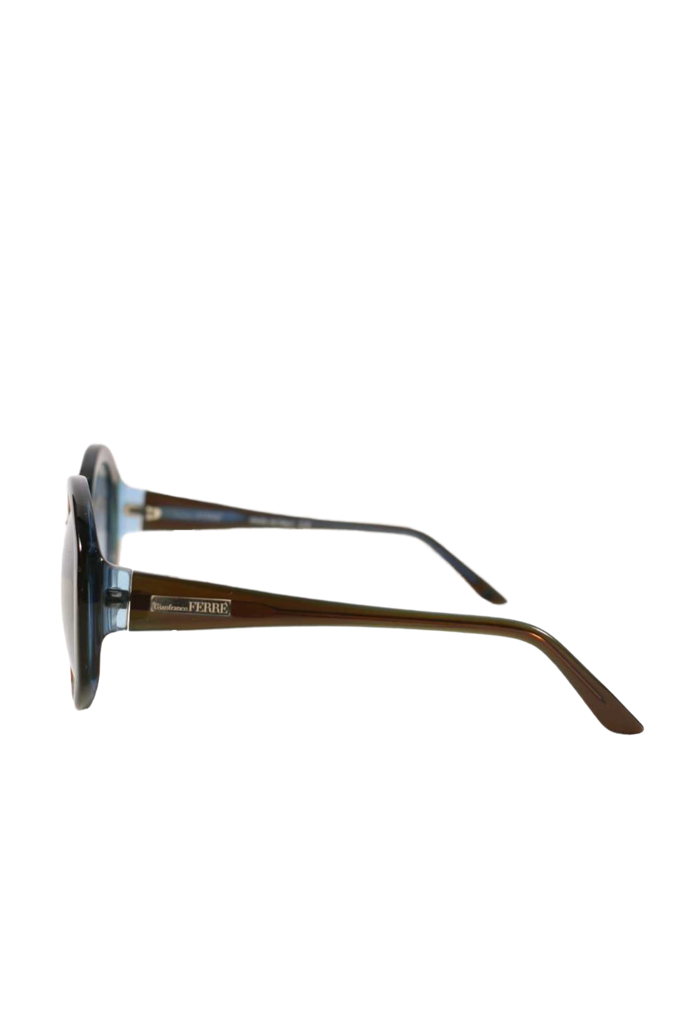 2000s GIANFRANCO FERRE Aqua Brown Round Acetate Sunglasses Italy
