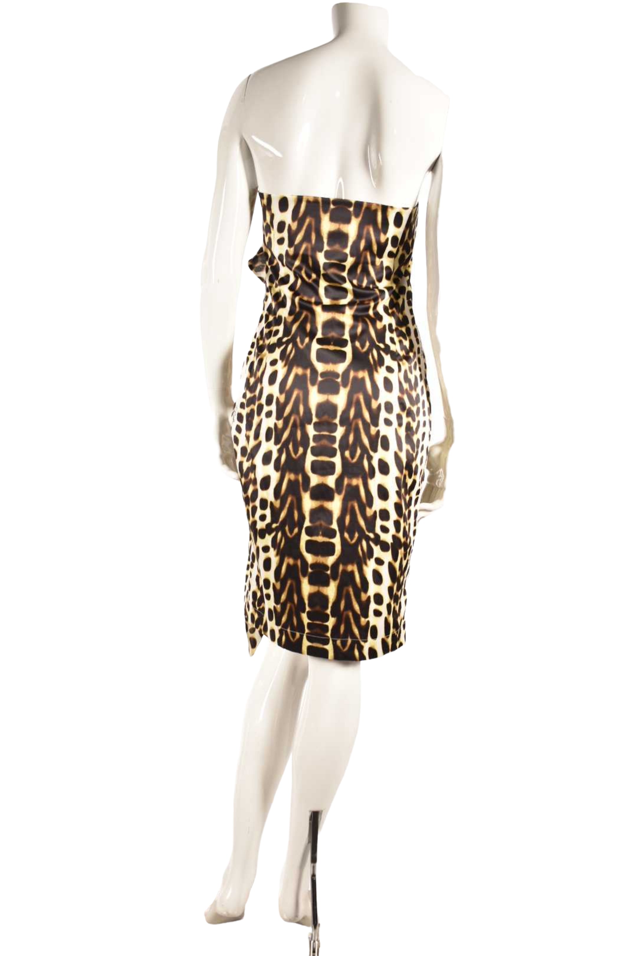 2009 JUST CAVALLI Leopard Print Strapless Silk Fringe Resort Dress