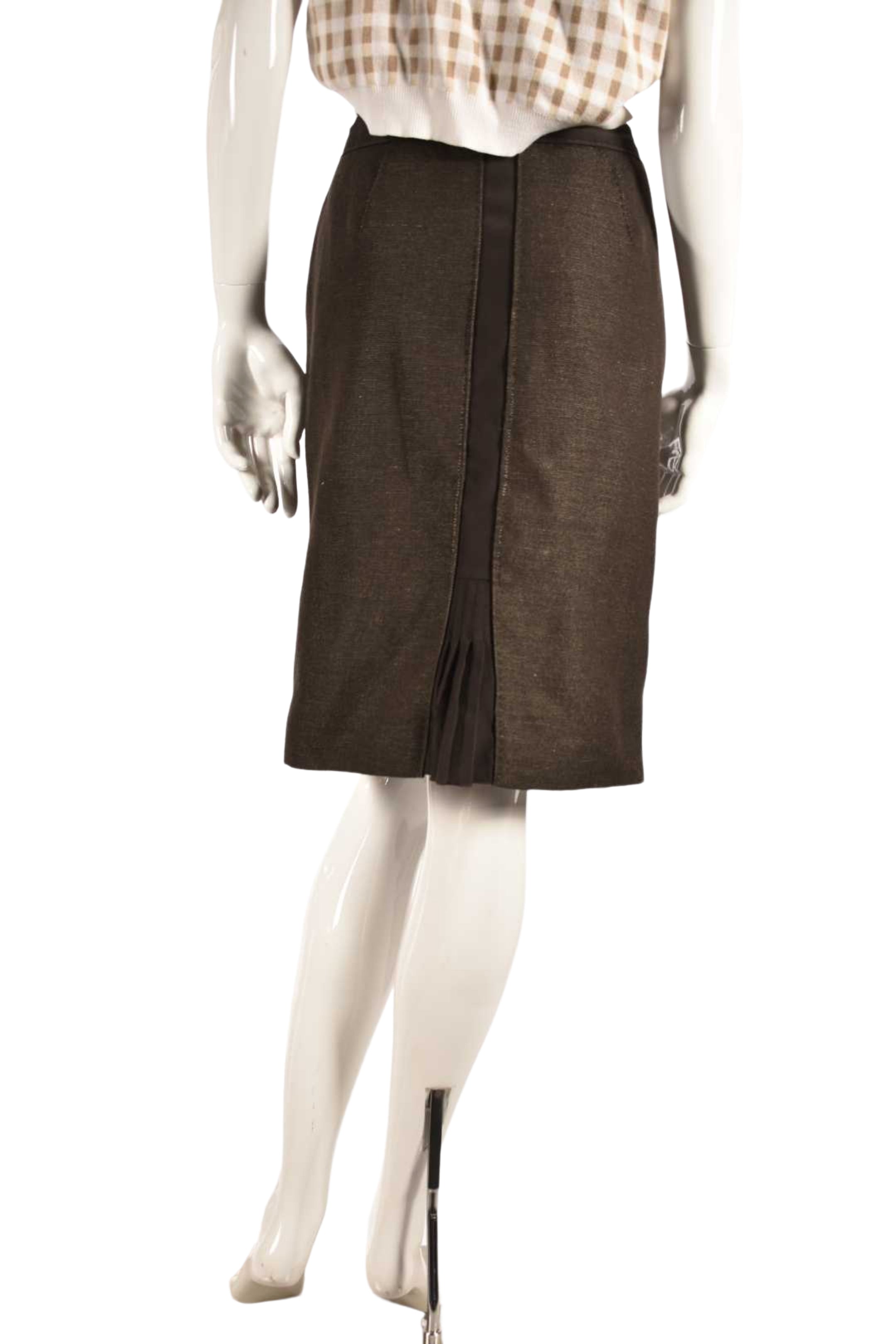 ALBERTA FERRETTI Brown Wool Silk Pencil Skirt 8US