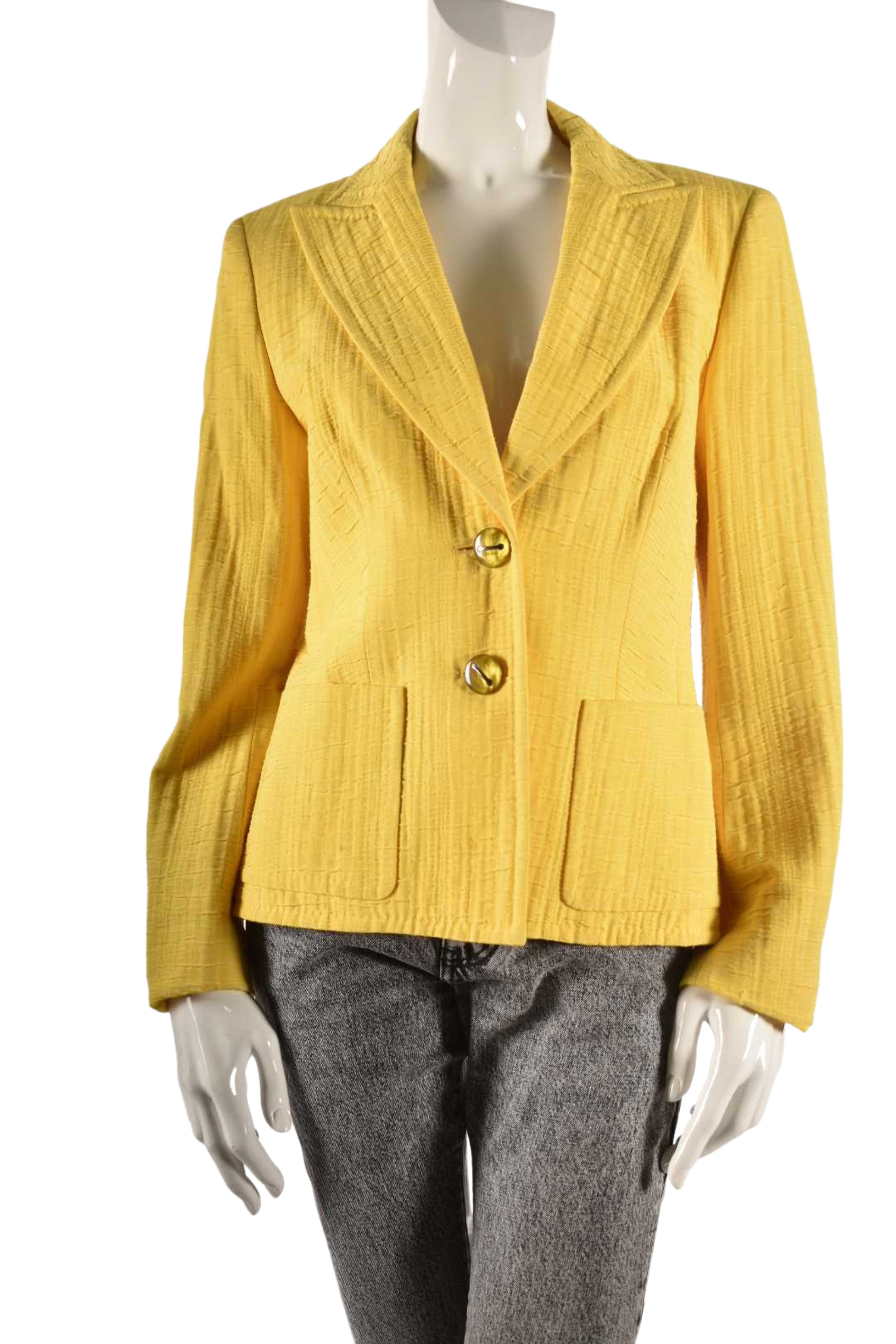 ESCADA Yellow Cotton Blend Seersucker Unlined Summer Blazer 38EU Large