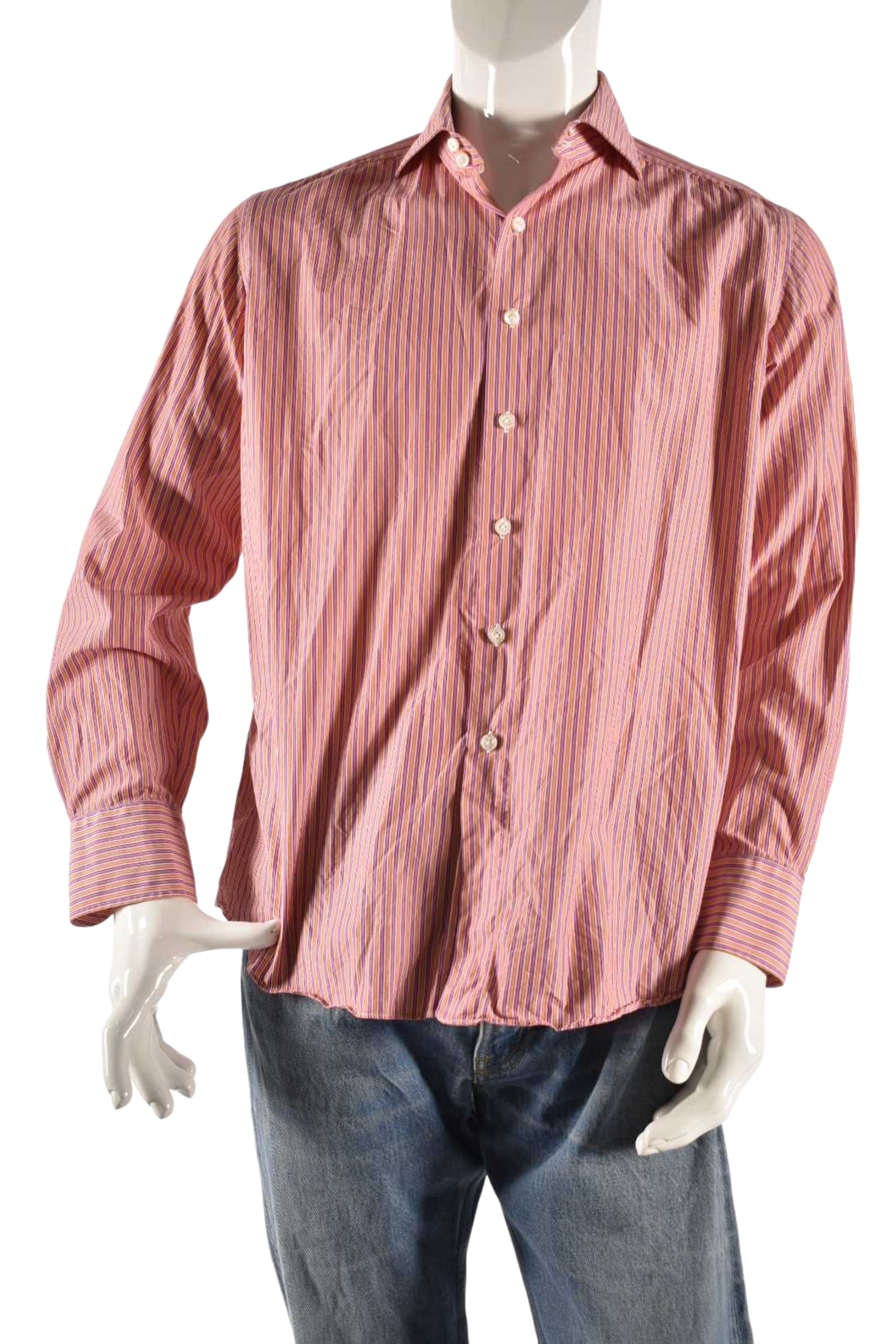 FRANCK NAMANI Orange Purple Stripe Cotton Dress Shirt 16/41 Large