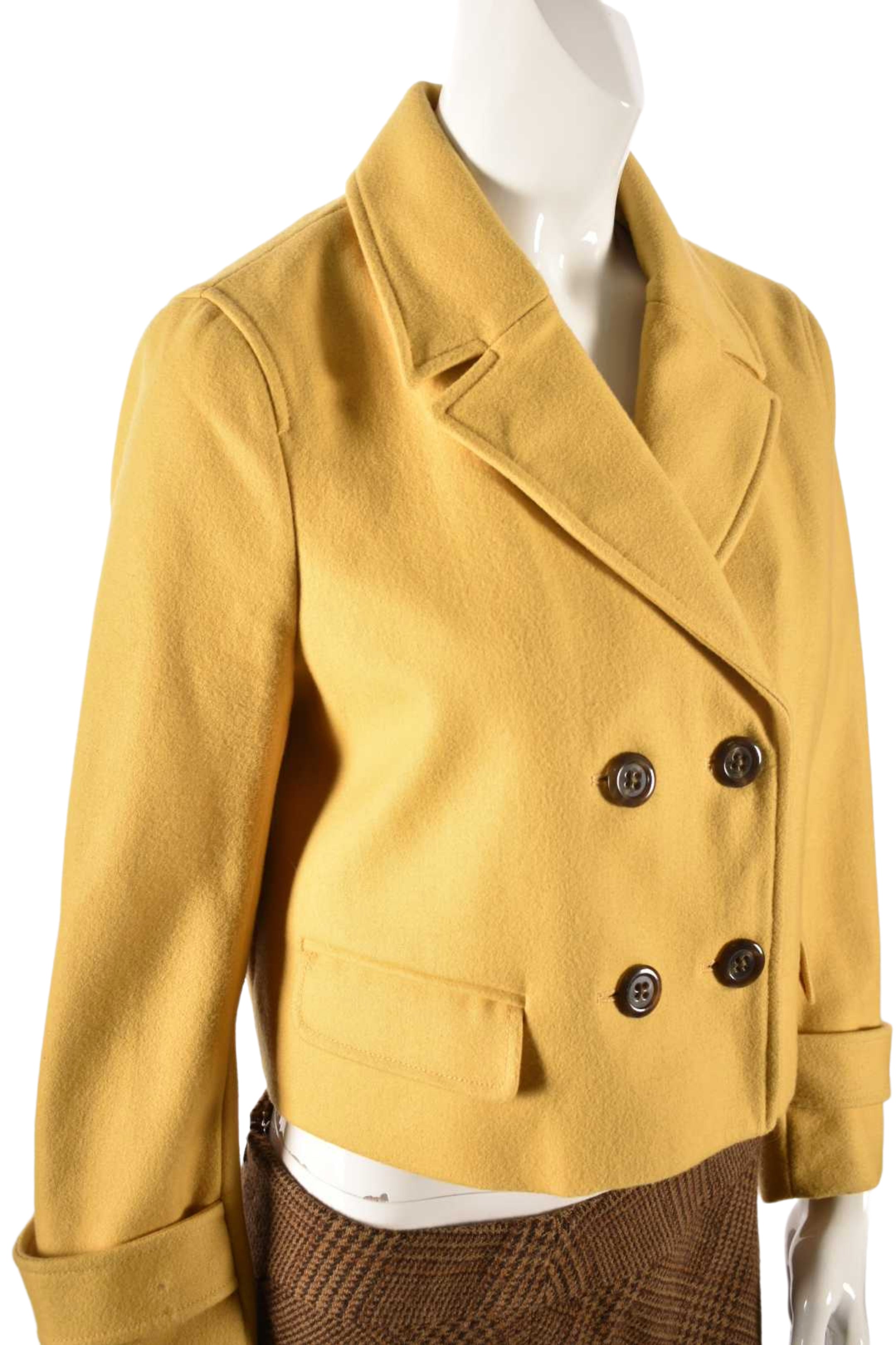 Anthropologie Cartonnier Yellow Wool Blend DB Cropped Jacket Medium