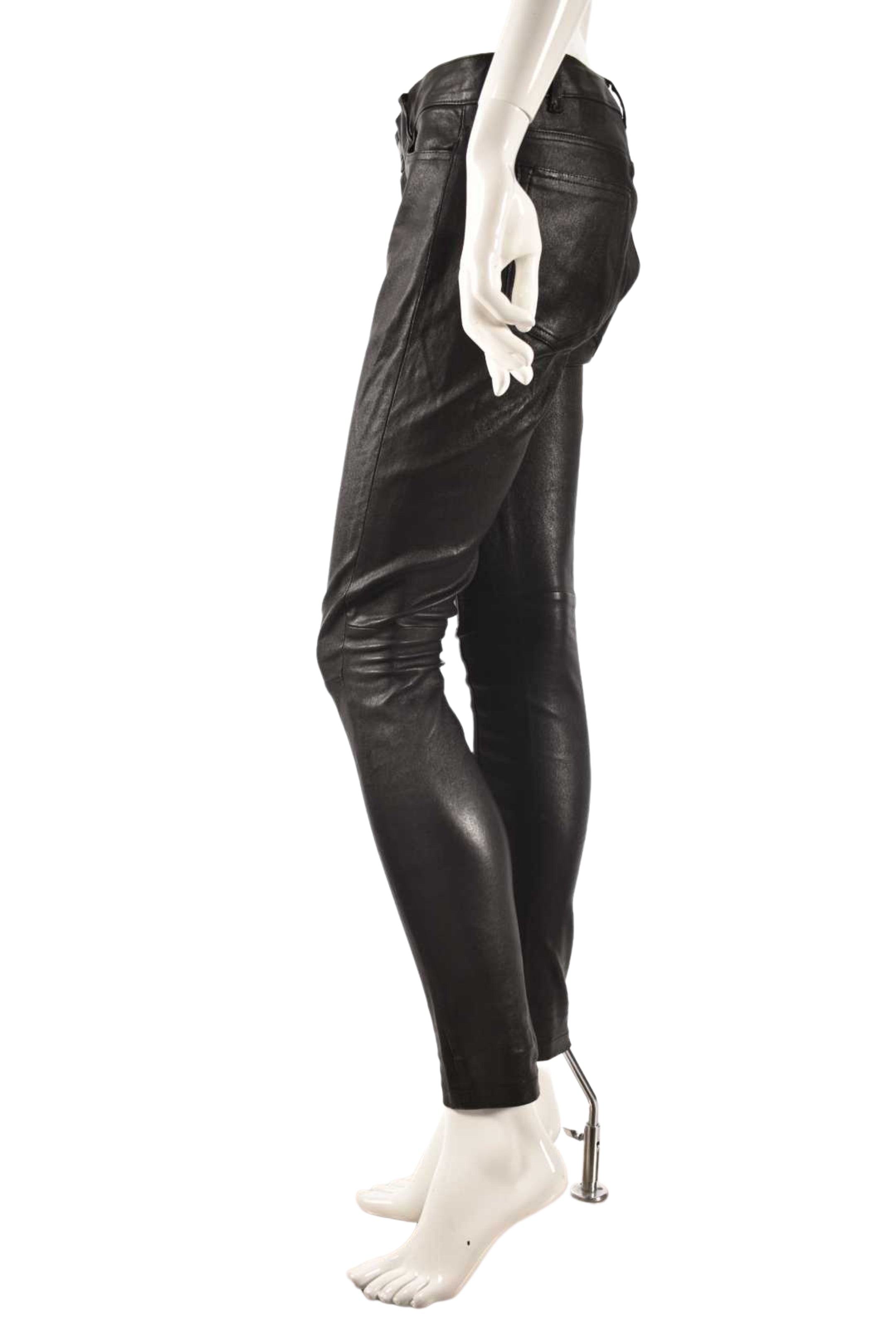 VINCE Black Lambskin Leather Cropped Skinny Pants 4US
